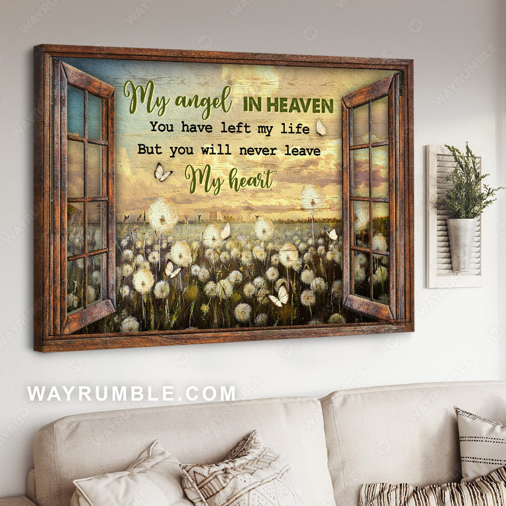 Dandelion field, Beautiful sunset, White butterfly, My angel in heaven - Heaven Landscape Canvas Prints, Wall Art