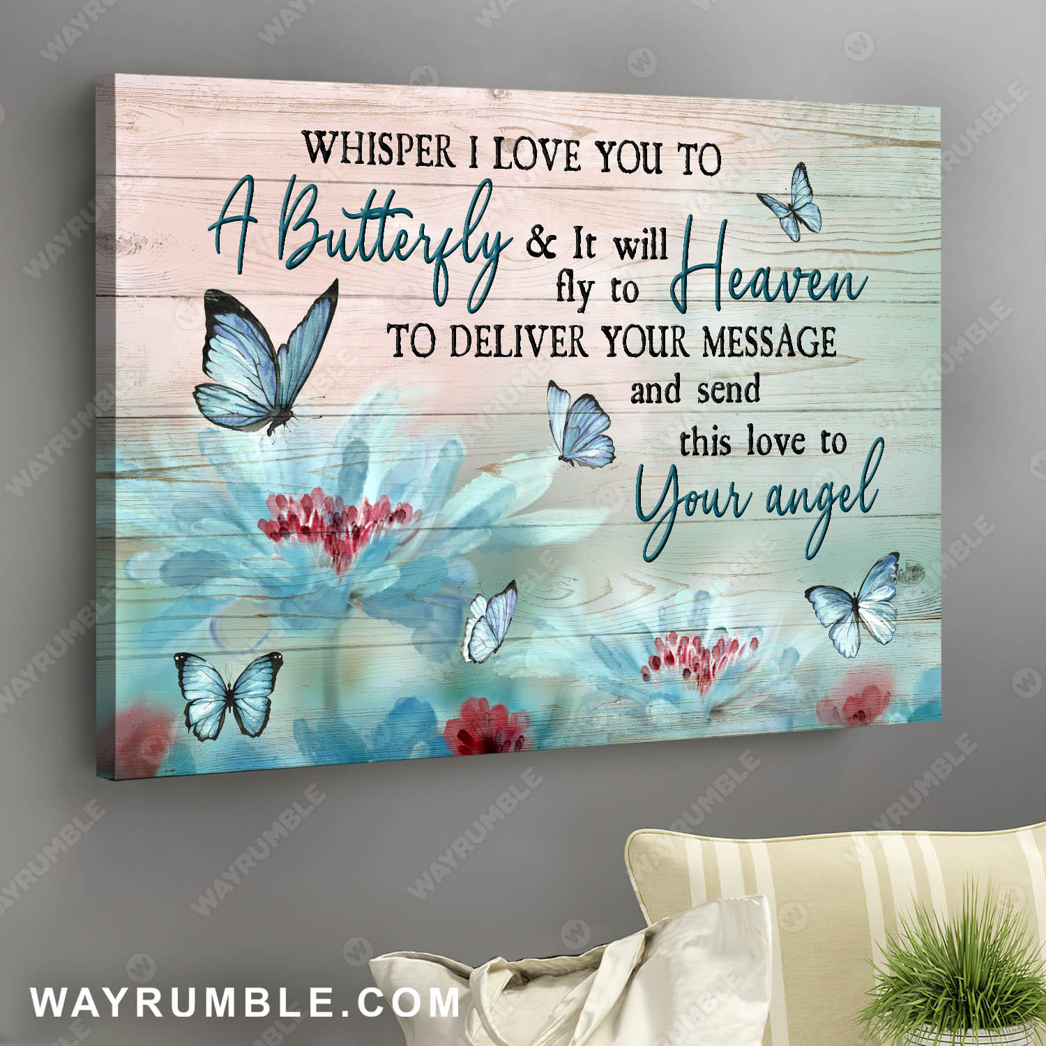 Beautiful flower, Blue butterfly, A butterfly will send my love to your angel - Heaven Landscape Canvas Prints, Wall Art