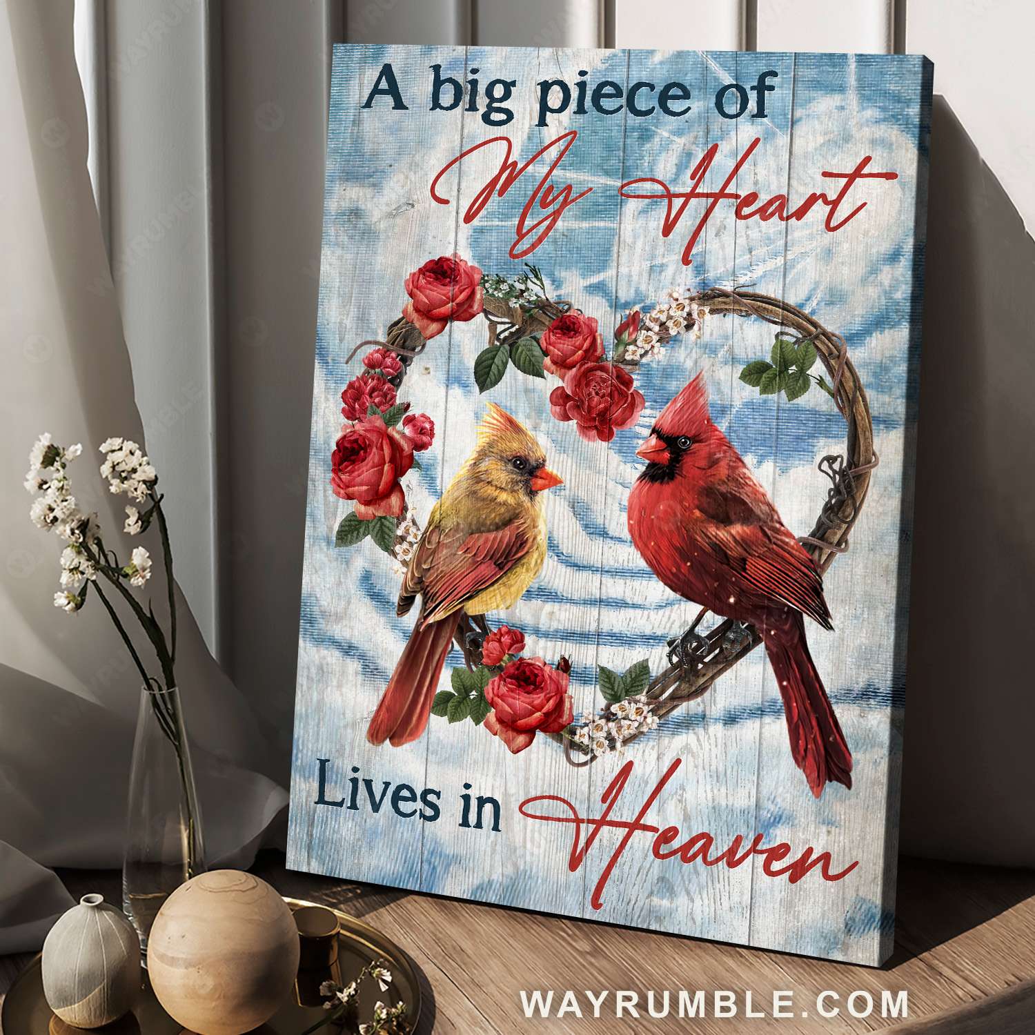 Red cardinal, Yellow cardinal, Heaven sky, A big piece of my heart - Heaven Portrait Canvas Prints, Wall Art