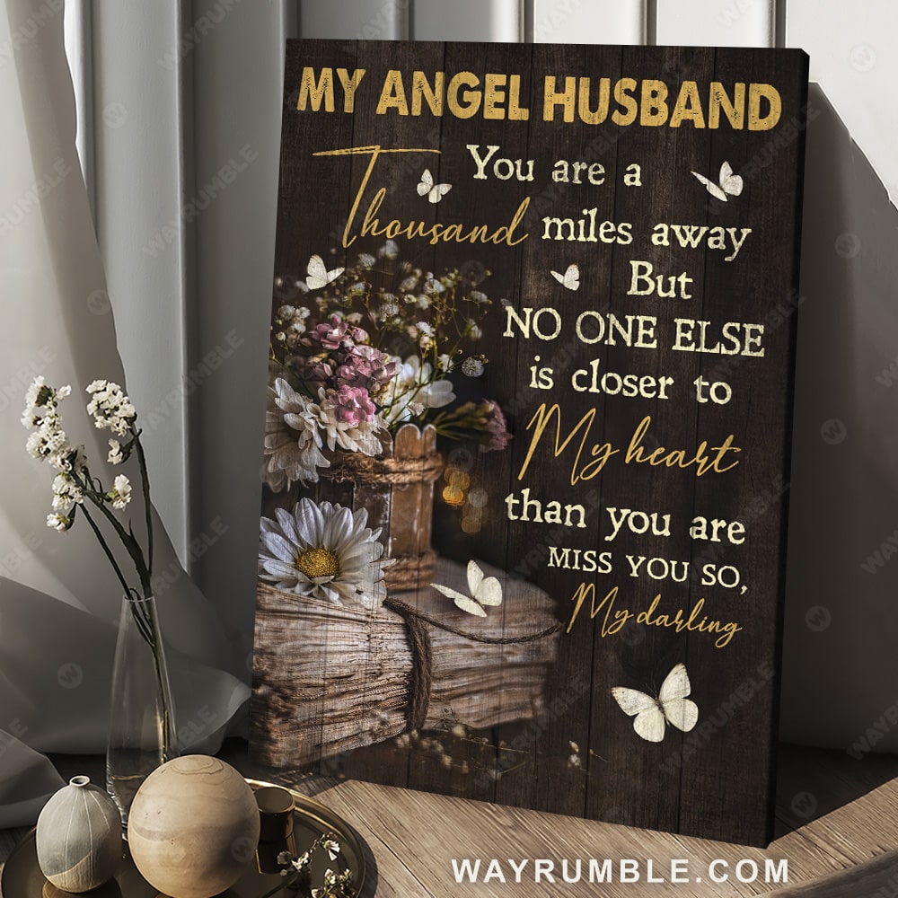Vintage flower drawing, White butterfly, Old letter, My angel husband - Heaven Portrait Canvas Prints, Wall Art