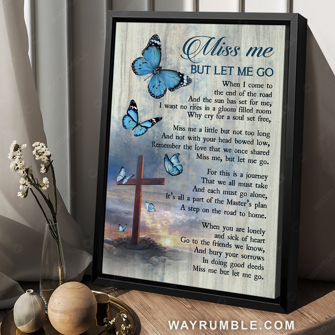 Pretty butterfly, Cross symbol, Miss me but let me go - Heaven Portrait Canvas Prints, Wall Art