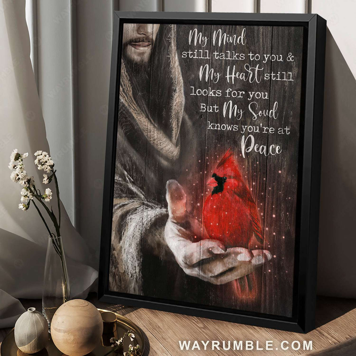 Red cardinal, Jesus hand, My soul knows you&#39;re at peace - Heaven Portrait Canvas Prints, Wall Art