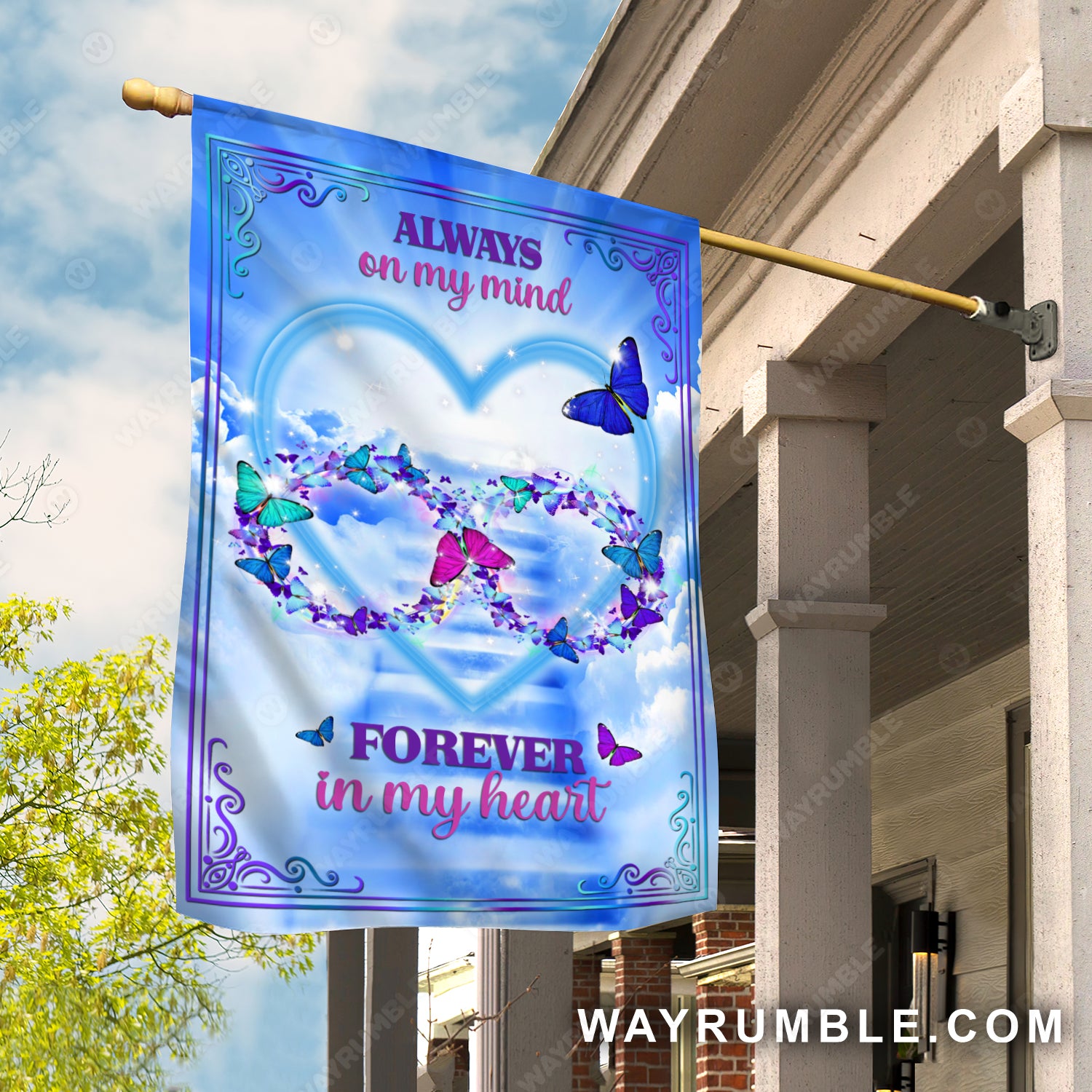 Blue heart, Colorful butterfly, Way to heaven, Always on my mind - Heaven Flag