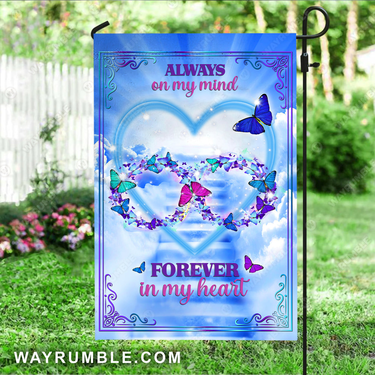 Blue heart, Colorful butterfly, Way to heaven, Always on my mind - Heaven Flag