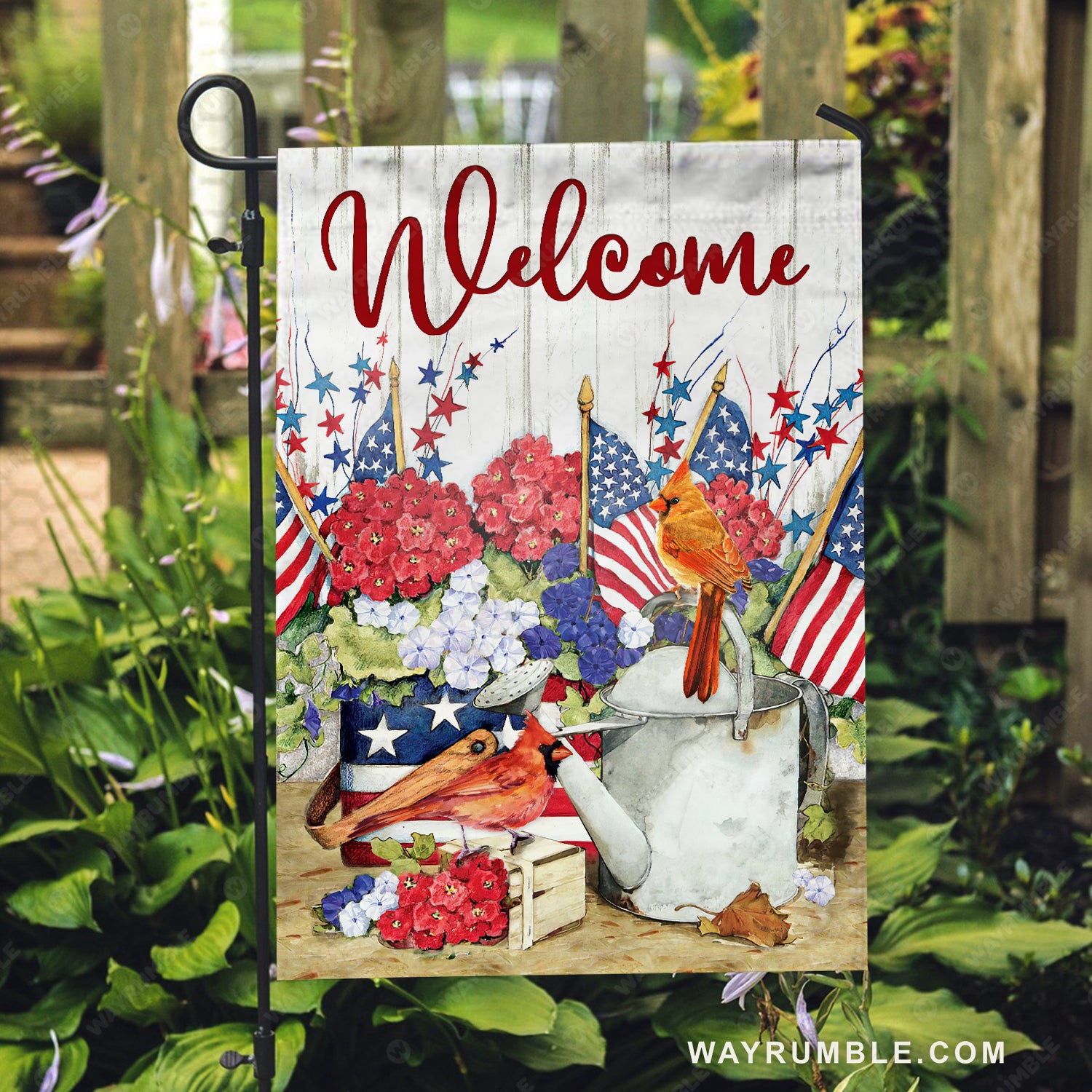 Hydrangea flower painting, Yellow cardinal, US flags, Welcome - Heaven Flag