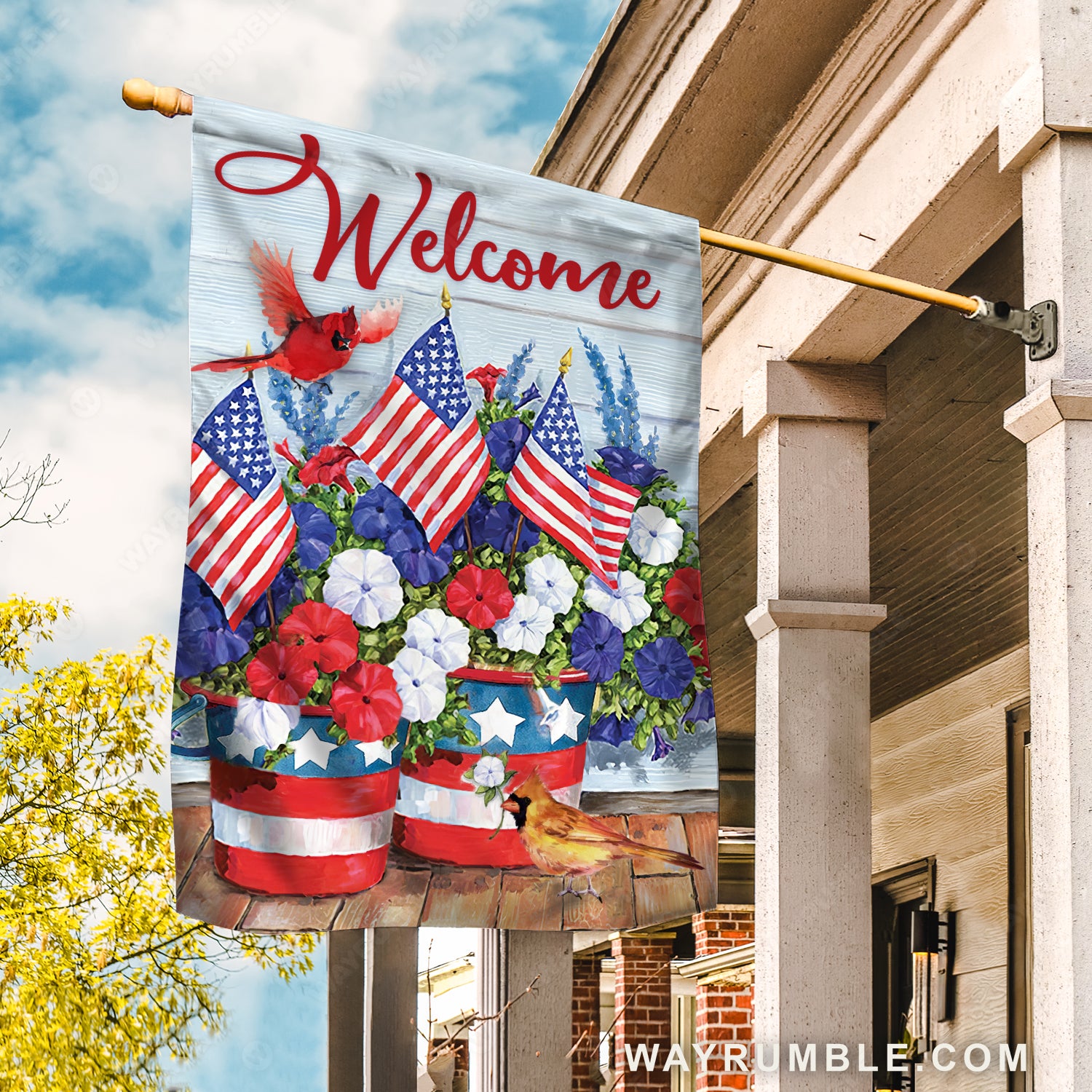 Colorful poppy flower, Red cardinal, US flag, Welcome - Heaven Flag
