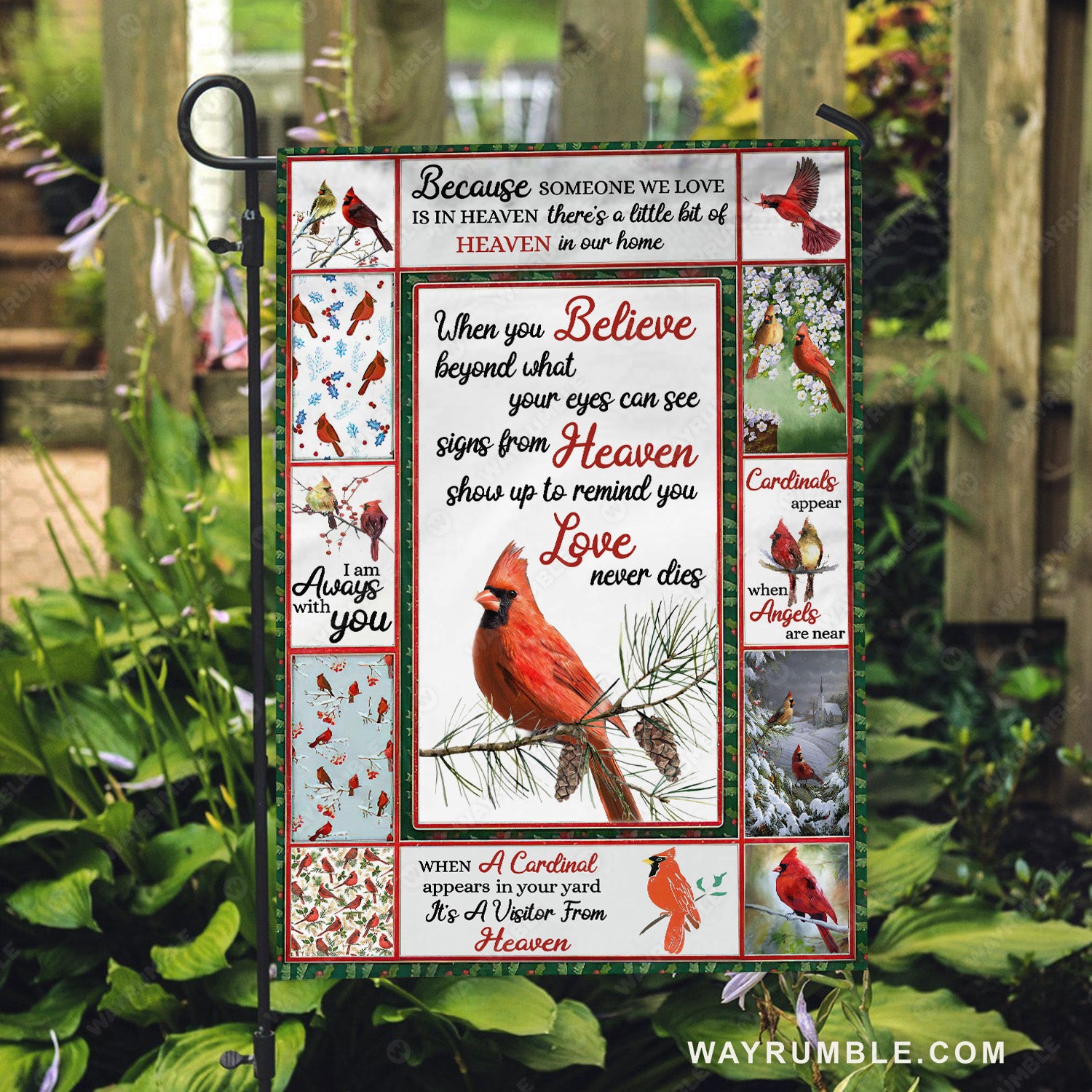Cardinal painting, Gift for bird lover, Because someone we love is in heaven - Heaven Flag