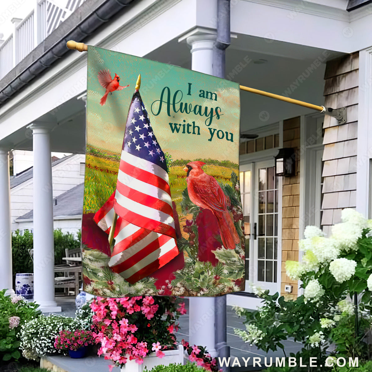 US flag drawing, Red cardinal, Countryside painting, I am always with you - Heaven Flag