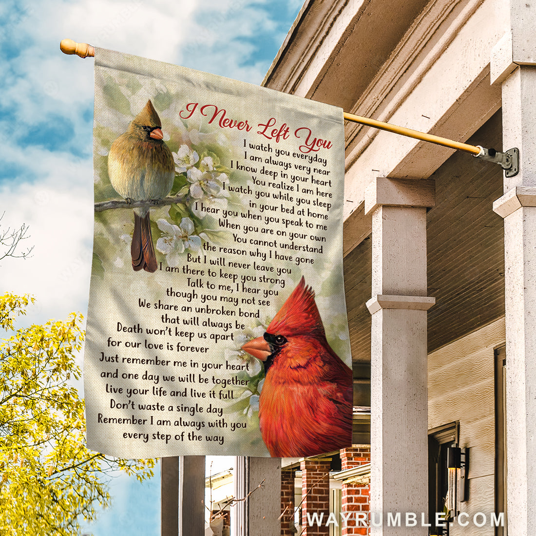 Beautiful cardinal, Spring forest, Jasmine flower, I never left you - Heaven Flag