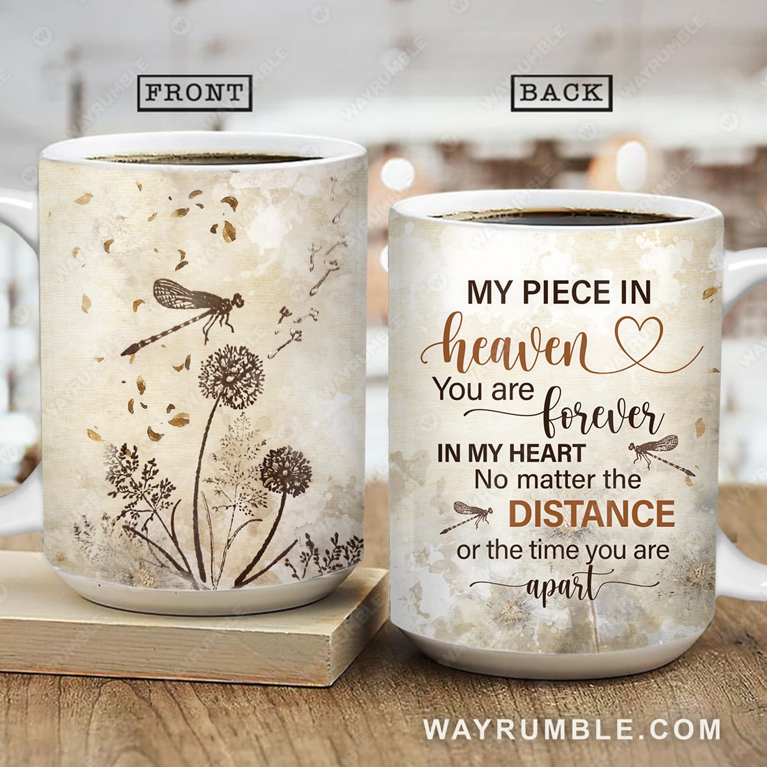 Vintage, Dragonfly painting, Dandelion, You are forever in my heart - Heaven AOP Mug
