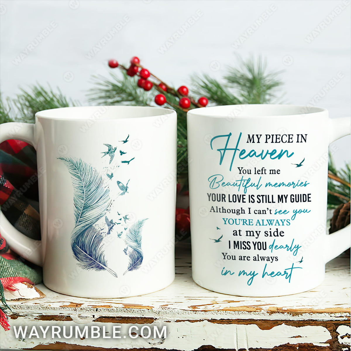 Blue feathers, Flying swallows, You are always in my heart - Heaven White Mug