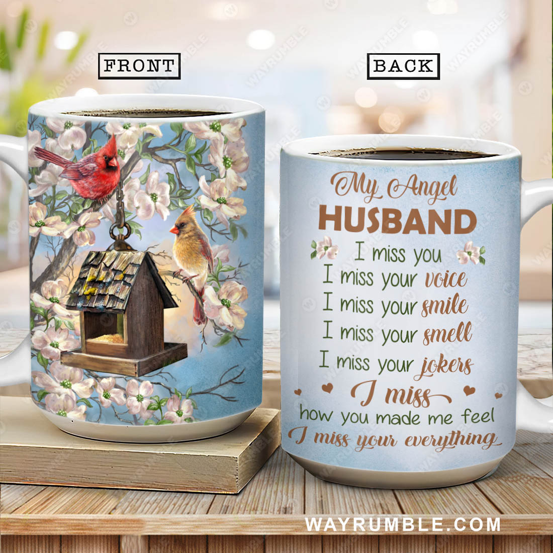 My angel husband,  Bird house, Jasmine flower, I miss your everything - Heaven AOP Mug