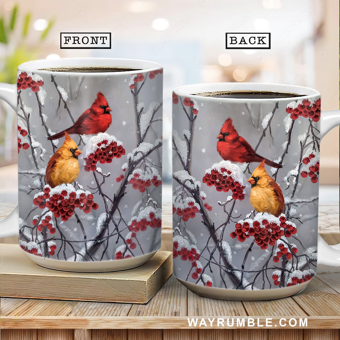 Frozen cranberry, Watercolor cardinal, Winter painting, White snow - Heaven AOP Mug