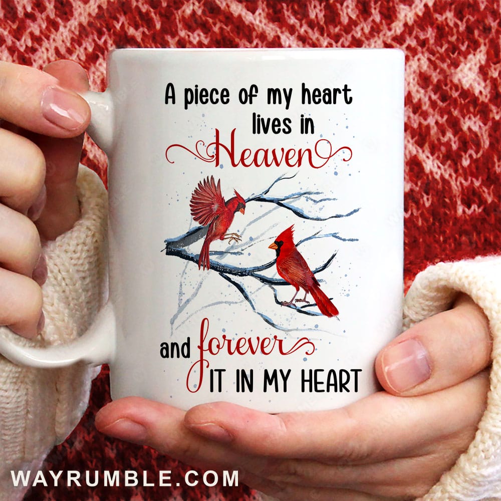 Cardinal painting, Winter tree, A piece of my heart lives in heaven - Heaven White Mug
