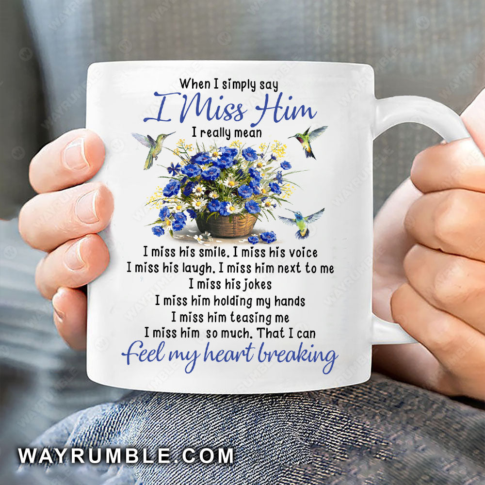 Flower basket, Blue flower, Vintage painting, I can feel my heart breaking - Heaven White Mug