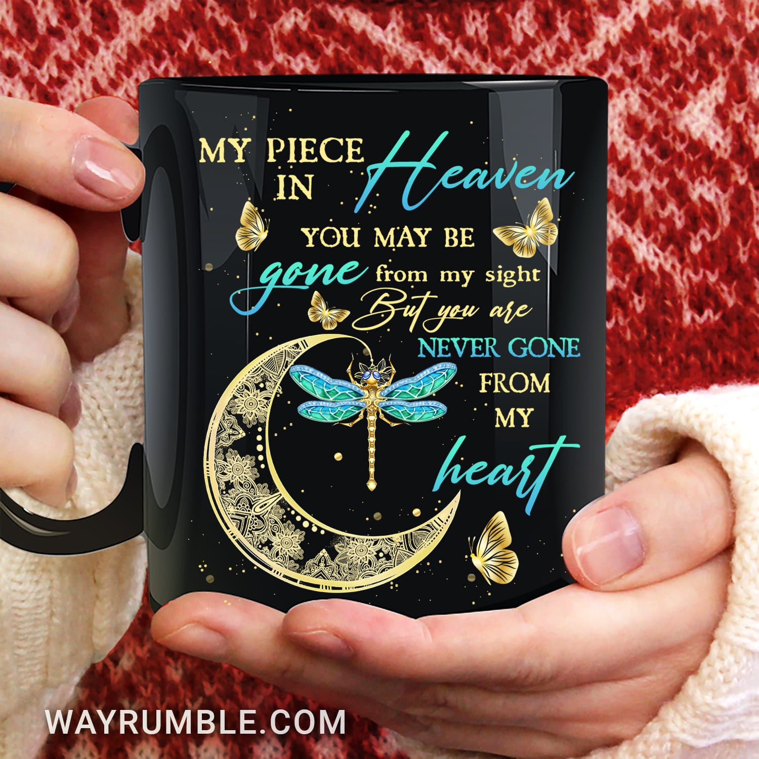 Golden moon, Crystal butterfly, Night sky, You are never gone from my heart - Heaven Black Mug 