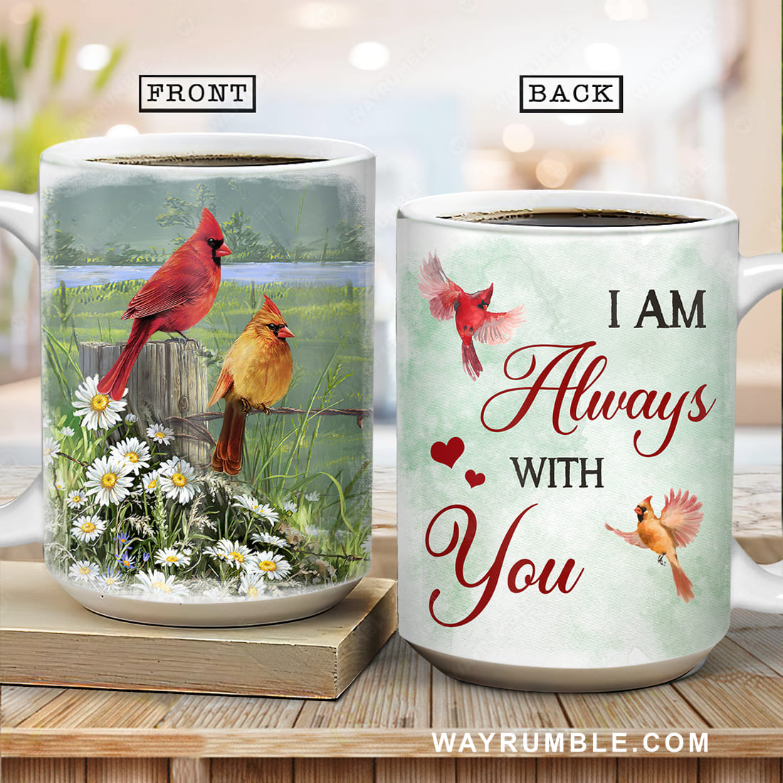 Green meadow land, Daisy field, Cardinal drawing, I am always with you - Heaven AOP Mug