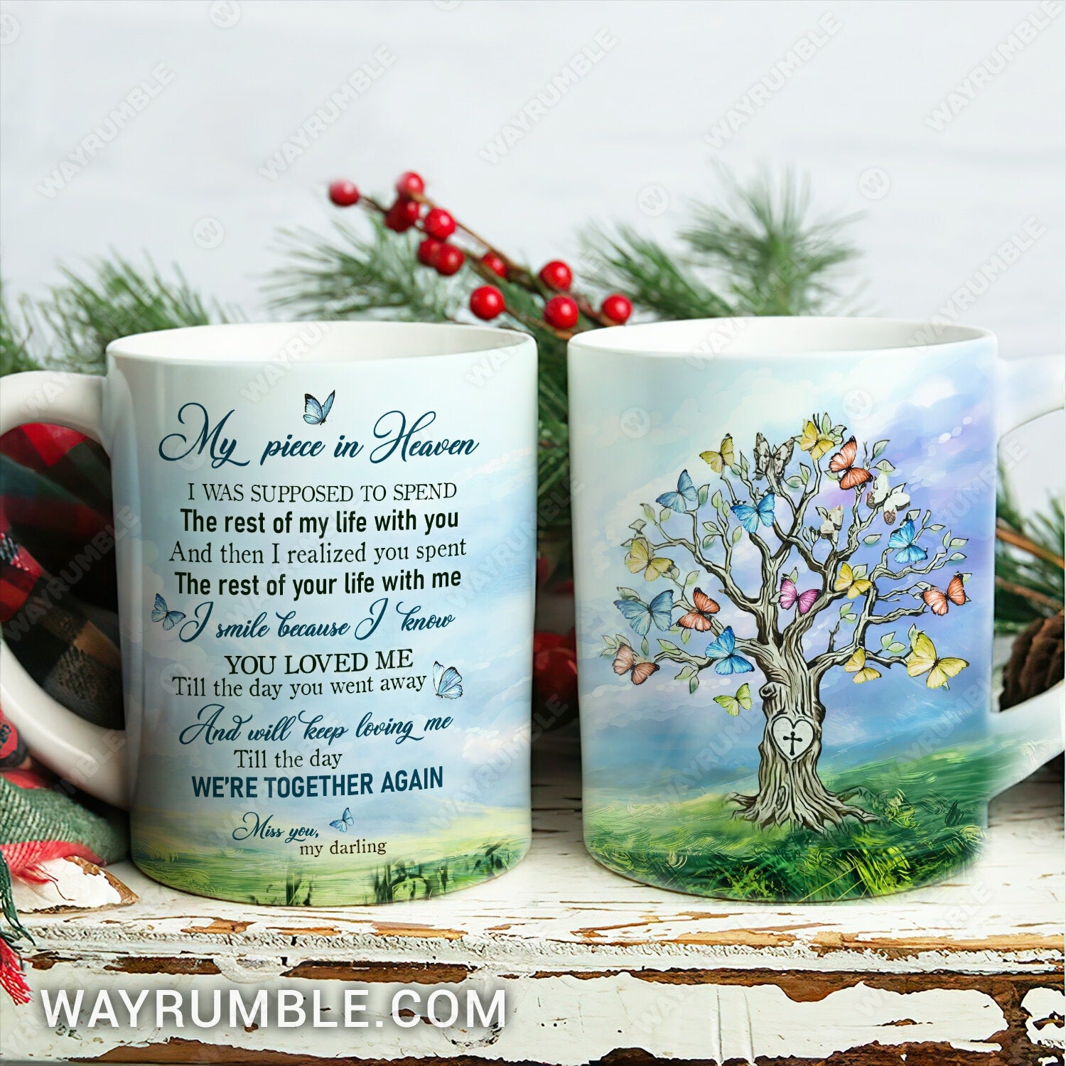 Colorful butterfly, Beautiful sky, Old tree, I realized you spent the rest of your life with me - Heaven AOP Mug