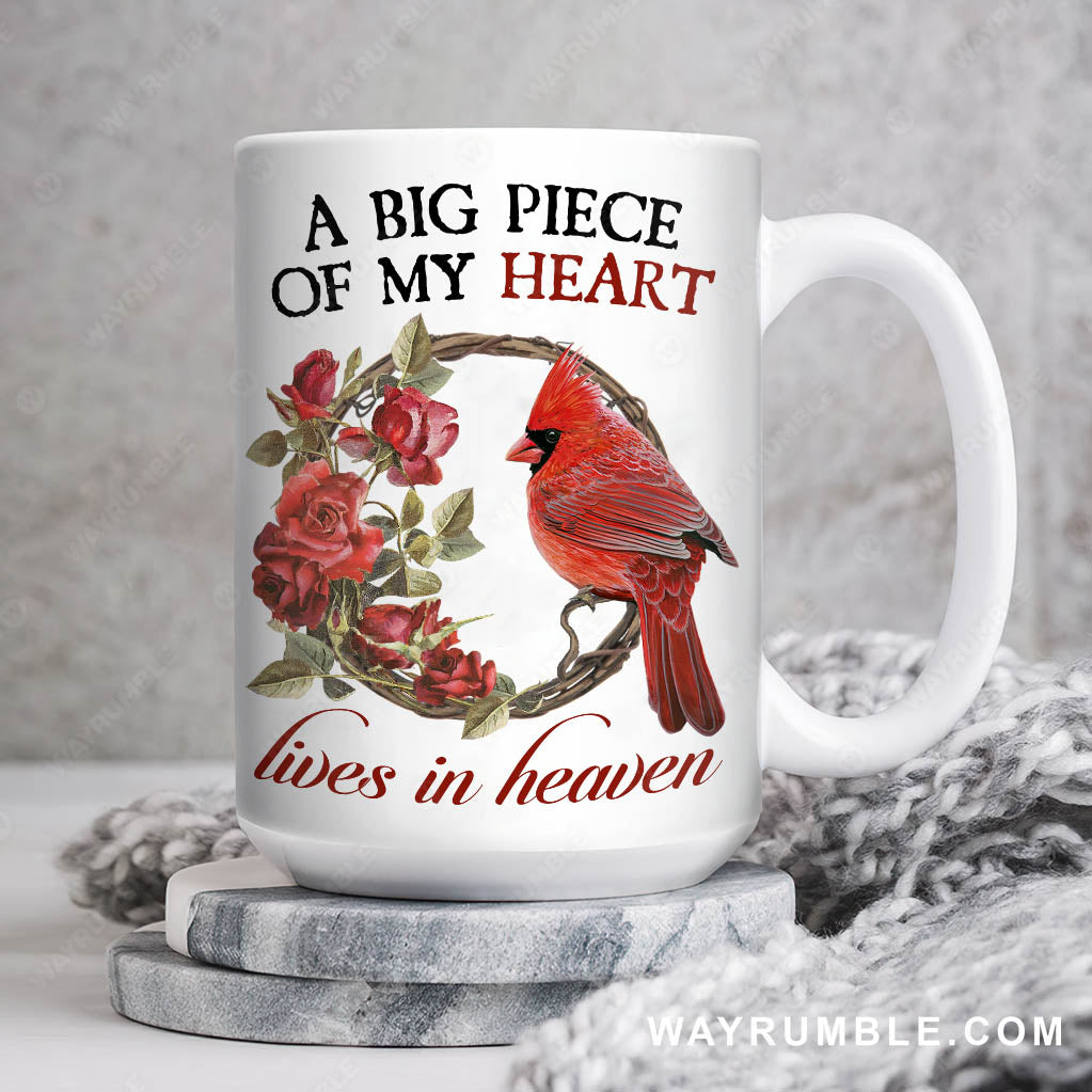 Rose flowers, Northern cardinal painting, A big piece of my heart - Heaven White Mug