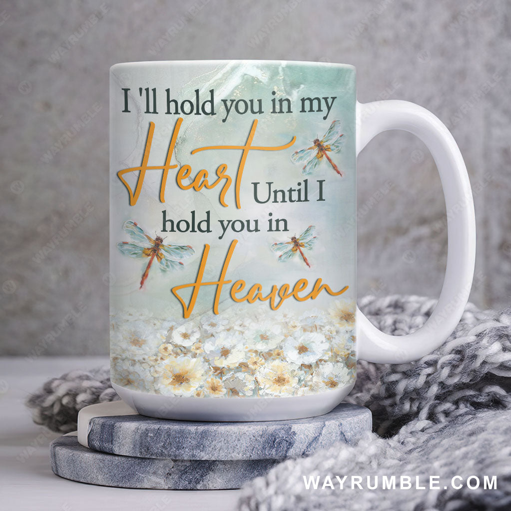 Daisy flower field, Dragonfly painting, I&#39;ll hold you in my heart - Heaven AOP Mug