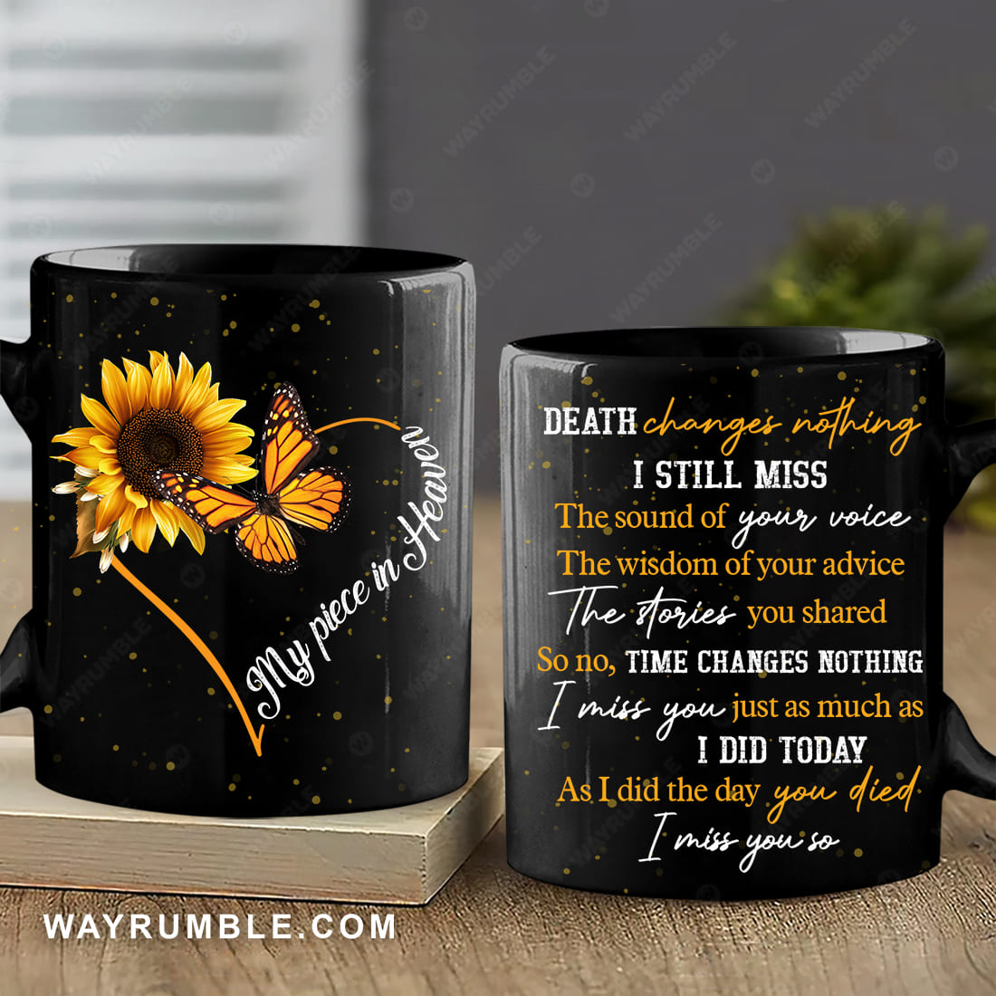 Sunflower painting, Orange butterfly, Stars in the sky, My piece in heaven - Heaven Black Mug