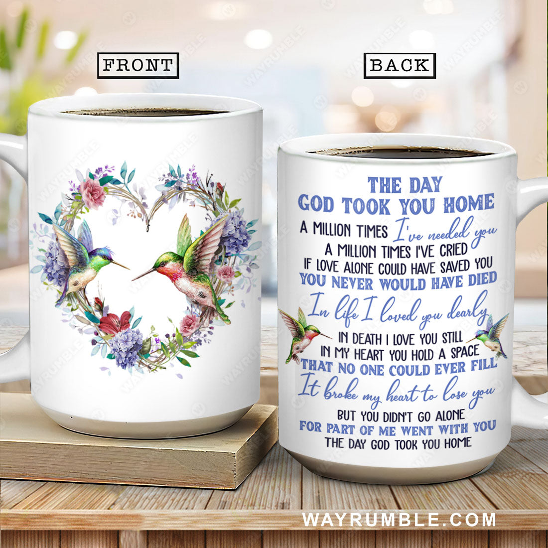 Hummingbird, Wild flower wreath, The day God took you home - Heaven AOP Mug