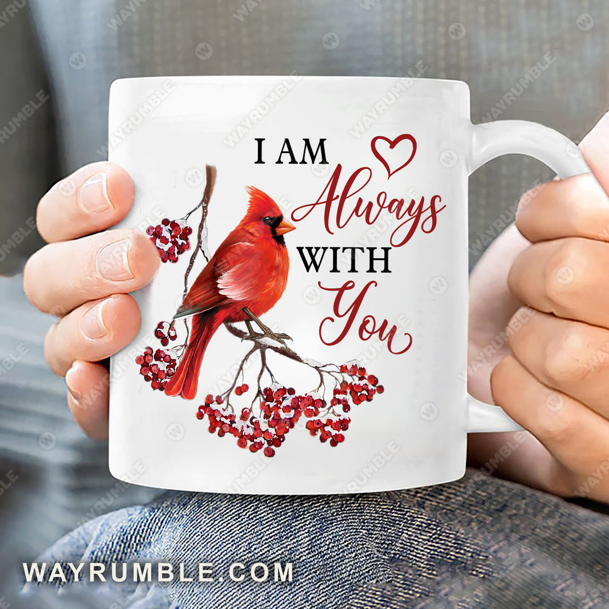 Red cardinal, Winter tree painting, I am always with you - Heaven White Mug