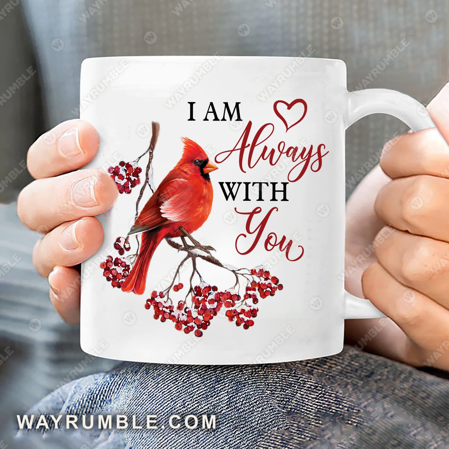 Red cardinal, Winter tree painting, I am always with you - Heaven White Mug