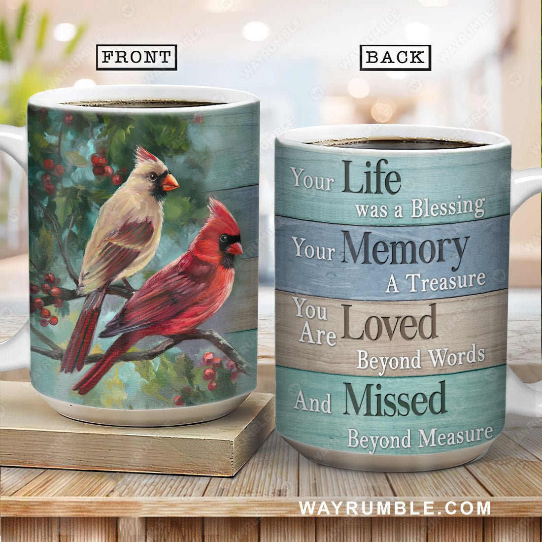 Watercolor cardinal, Cranberry tree, Nature artwork, You life was a blessing - Heaven AOP Mug