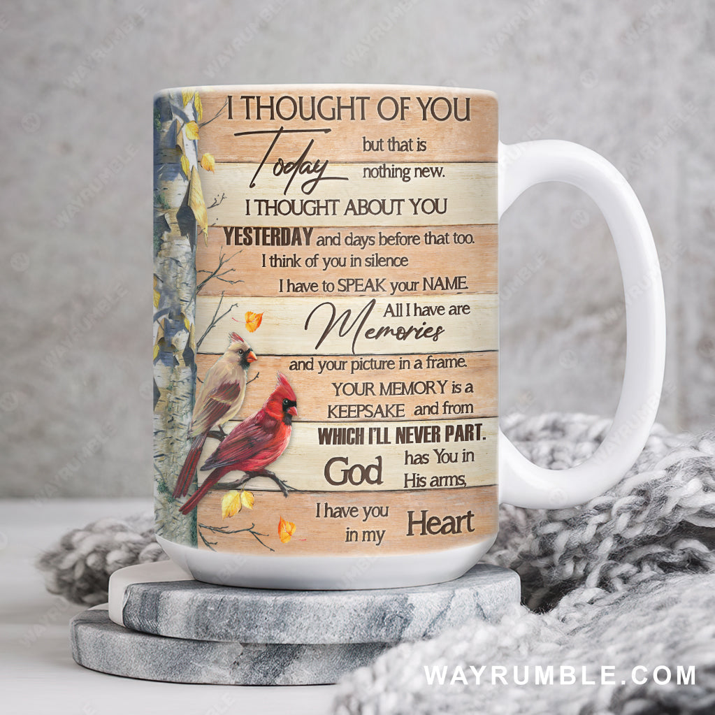 Yellow forest painting, Cardinal drawing, I thought of you today - Heaven AOP Mug