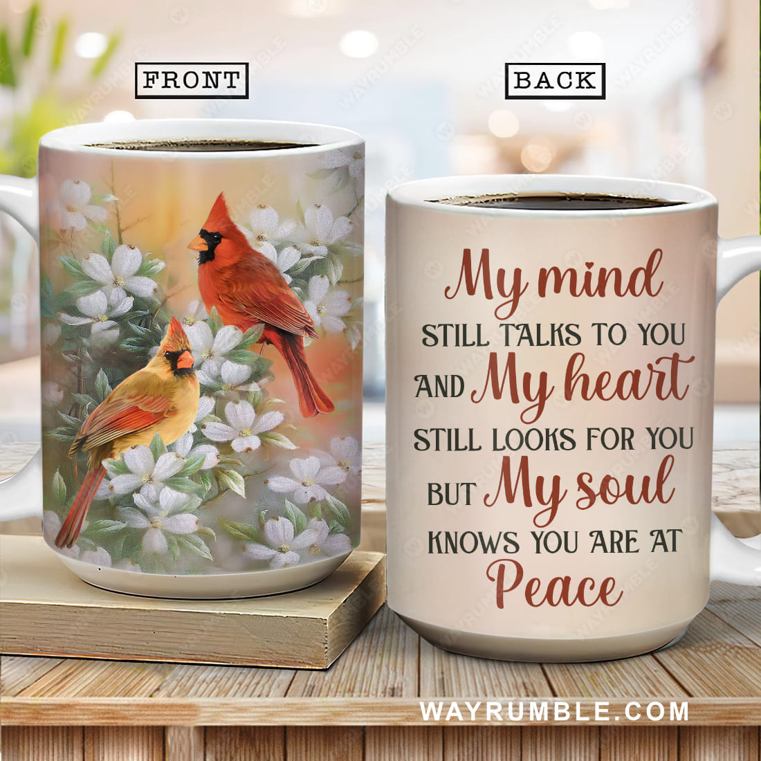 Jasmine flower, Red cardinal drawing, Spring painting, My mind still talks to you - Heaven AOP Mug