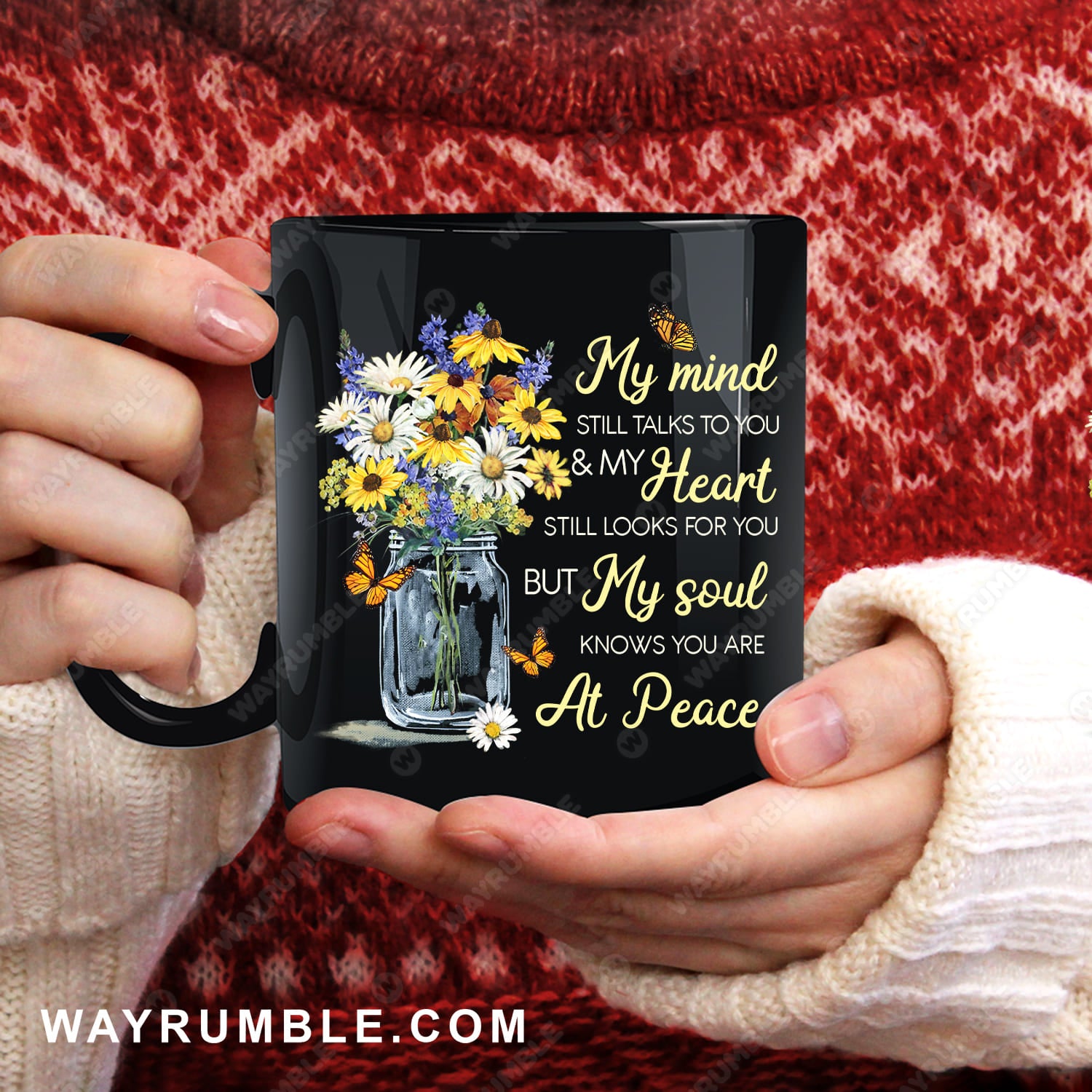 Beautiful daisy, Violet flower, Butterfly drawing, My heart still looks for you - Heaven Black Mug