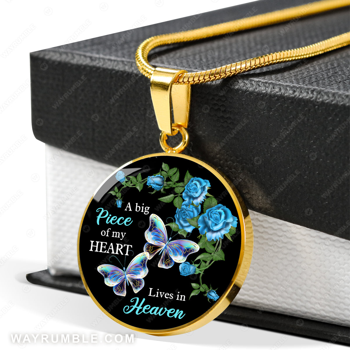Blue rose flower, Pretty butterfly, A big piece of my heart lives in heaven - Heaven Circle Necklace