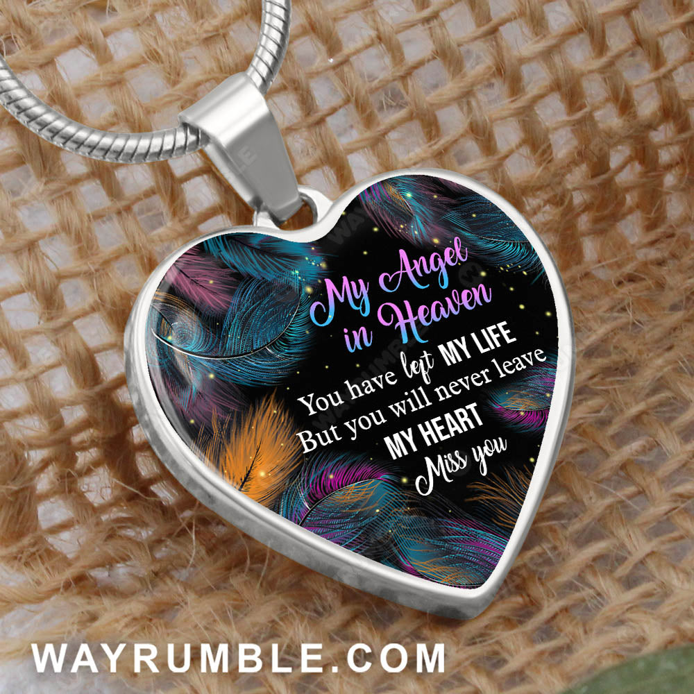 Colorful feather, Galaxy color, To my angel, You will never leave my heart - Heaven Heart Necklace