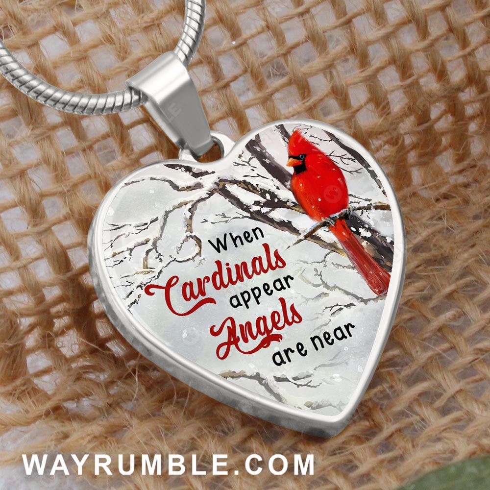 Cardinal painting, Winter garden, When cardinals appear Angels are near - Heaven Heart Necklace