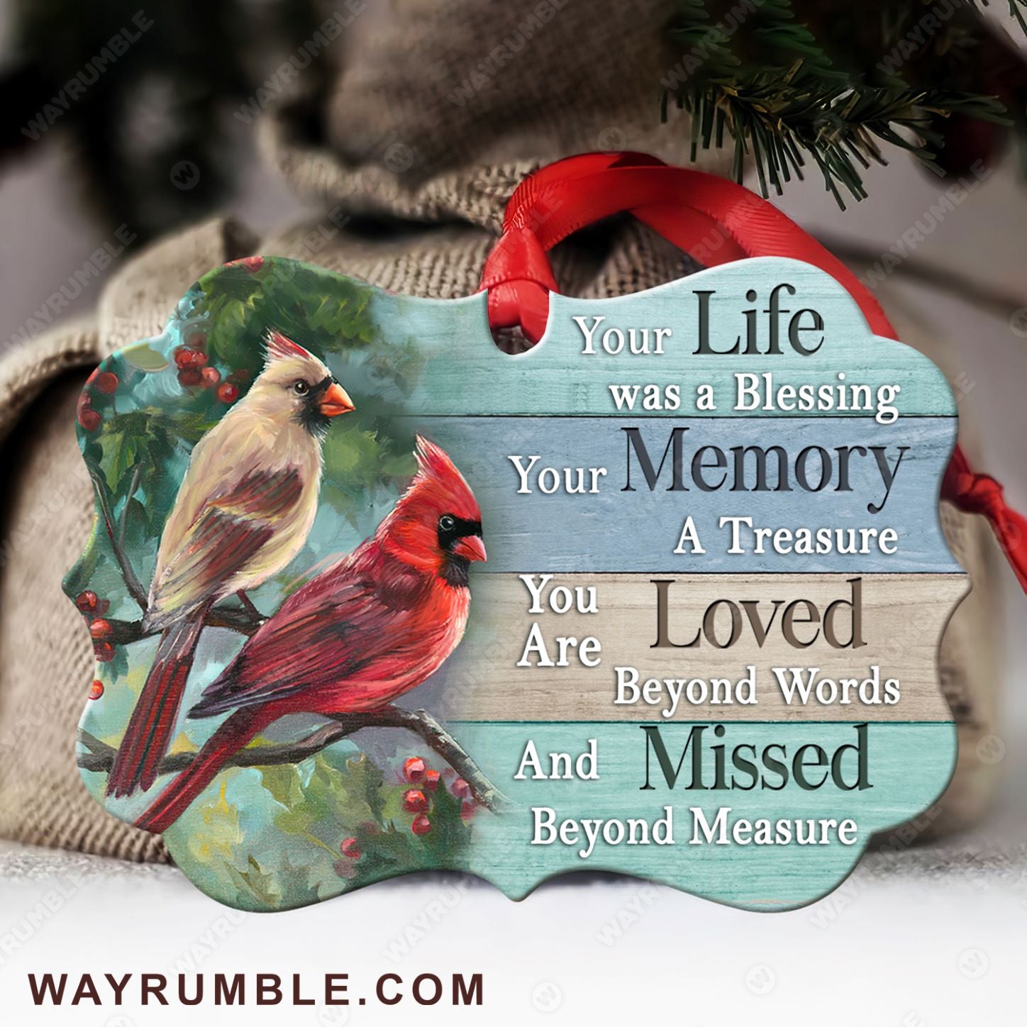 Watercolor cardinal, Cranberry tree, Nature artwork, You life was a blessing - Heaven Aluminum Ornament