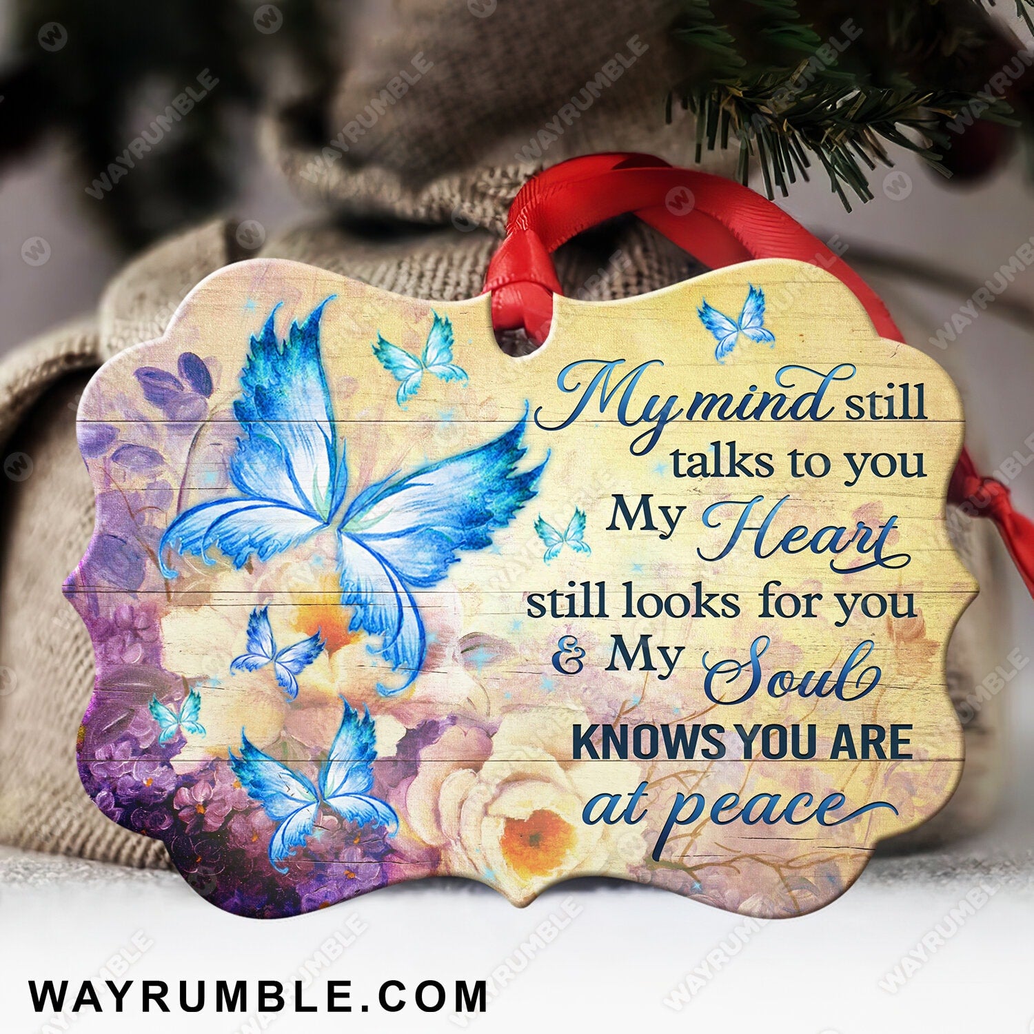 Blue butterfly, Purple flower garden, My mind still talks to you - Heaven Aluminum Ornament