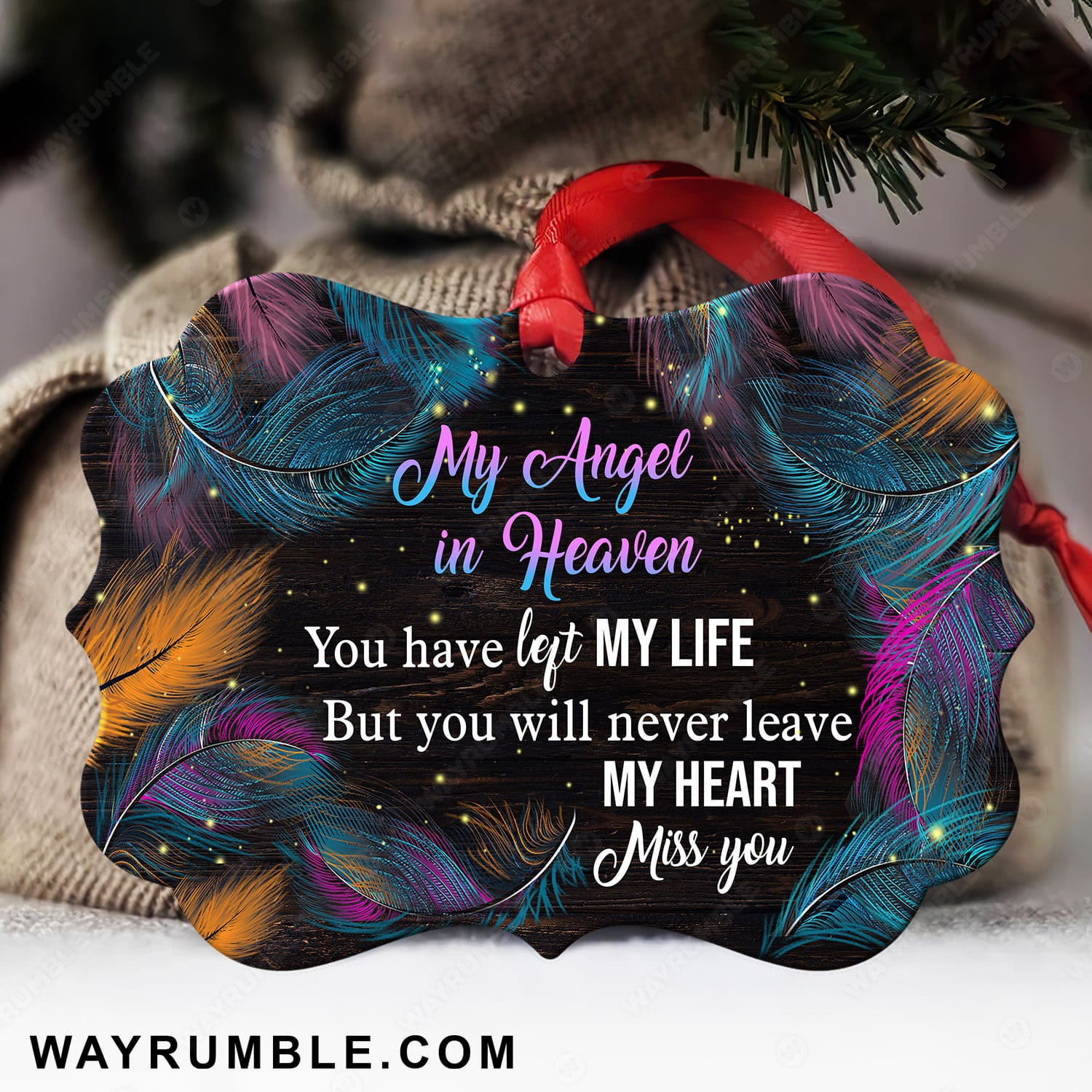 Colorful feather, Galaxy color, To my angel, You will never leave my heart - Heaven Aluminum Ornament