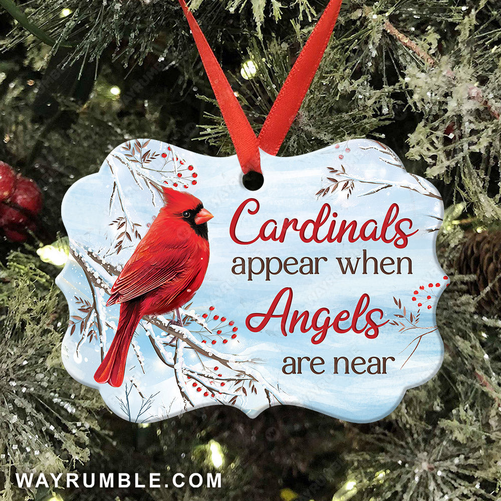 Red cardinal, Frozen cranberry, Winter forest, Cardinals appear when angels are near  - Heaven Aluminum Ornament