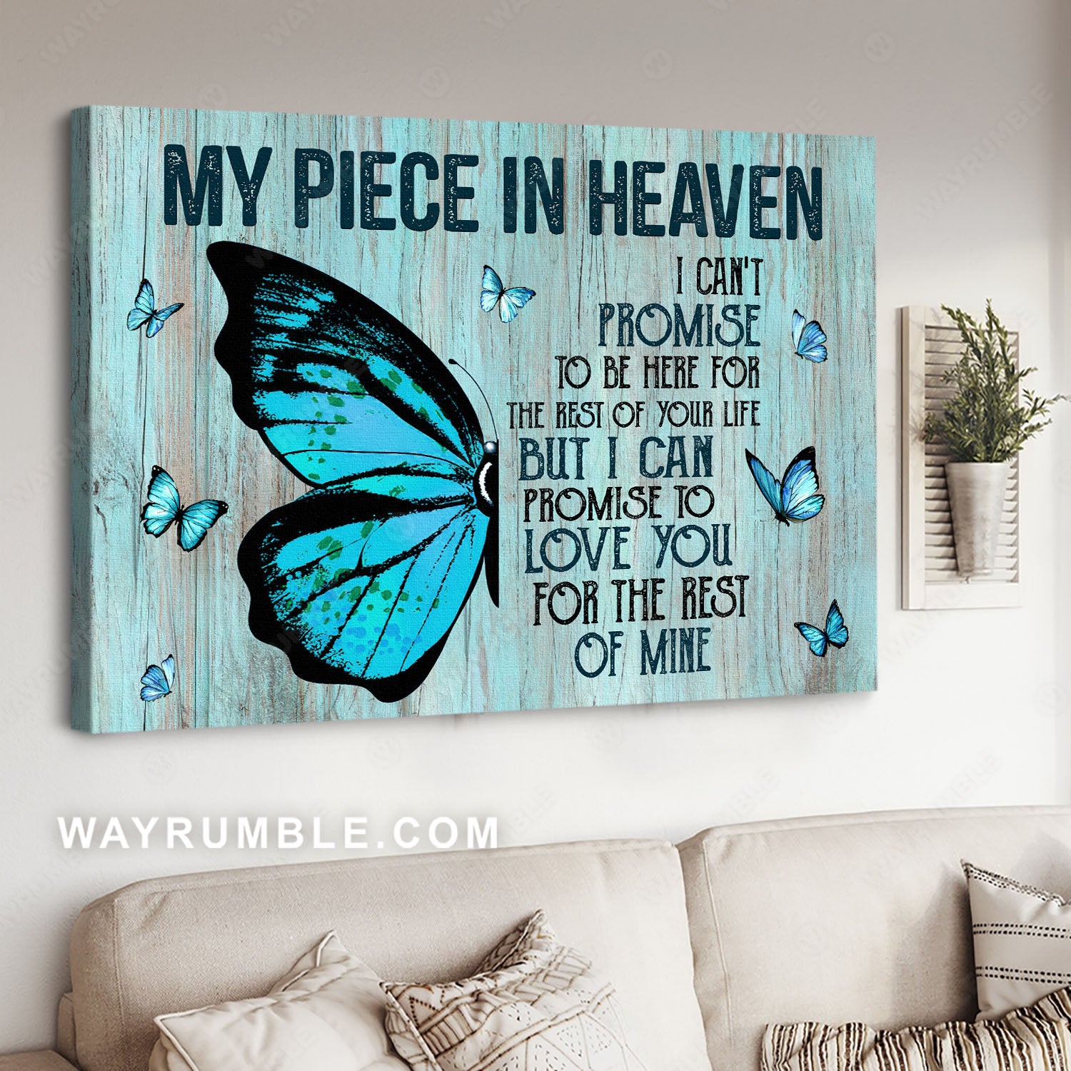 Blue butterfly painting, I can't promise to be here for the rest of your life - Heaven Landscape Canvas Prints, Wall Art