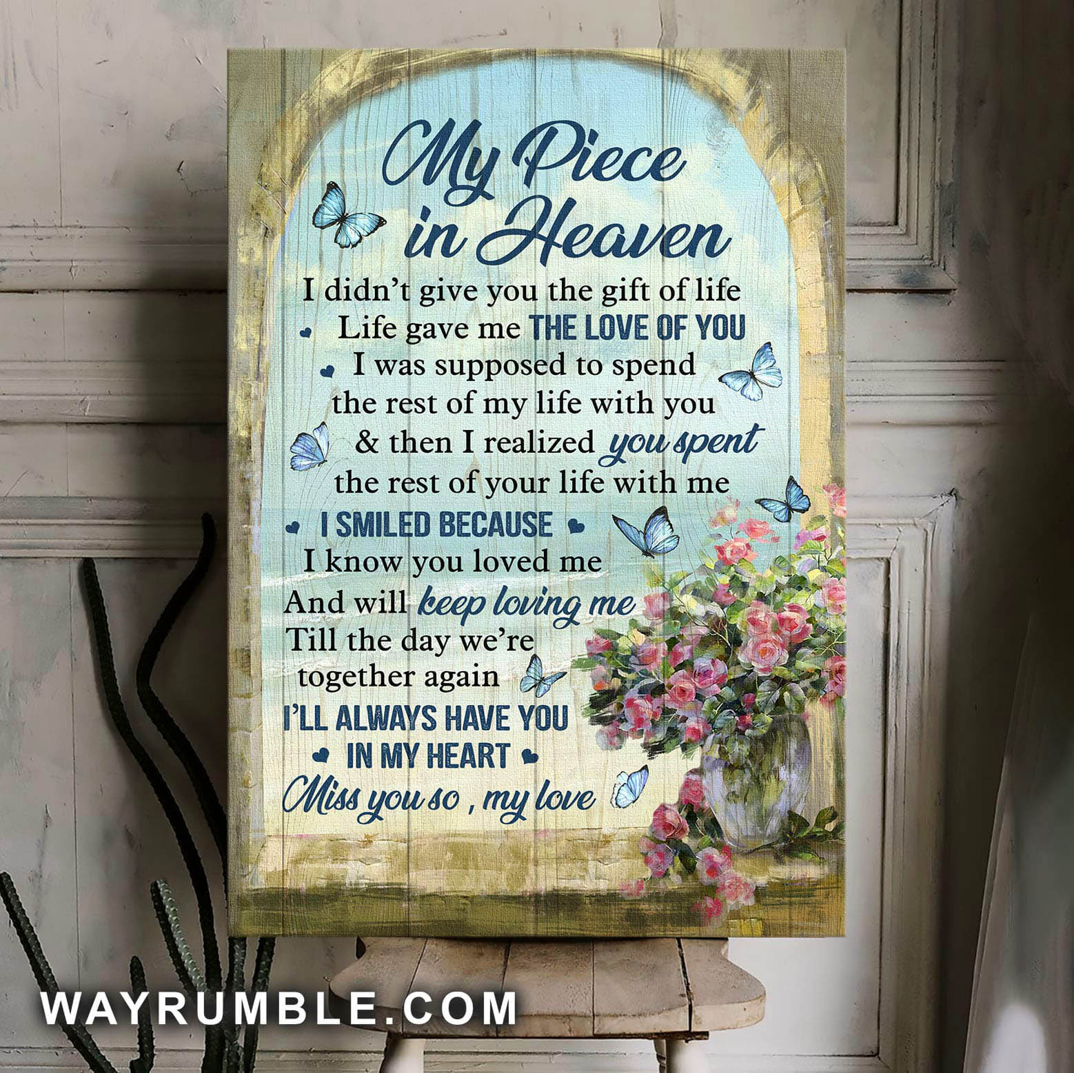Butterfly, Rose vase, Beach, I'll always have you in my heart - Heaven Portrait Canvas Prints, Wall Art