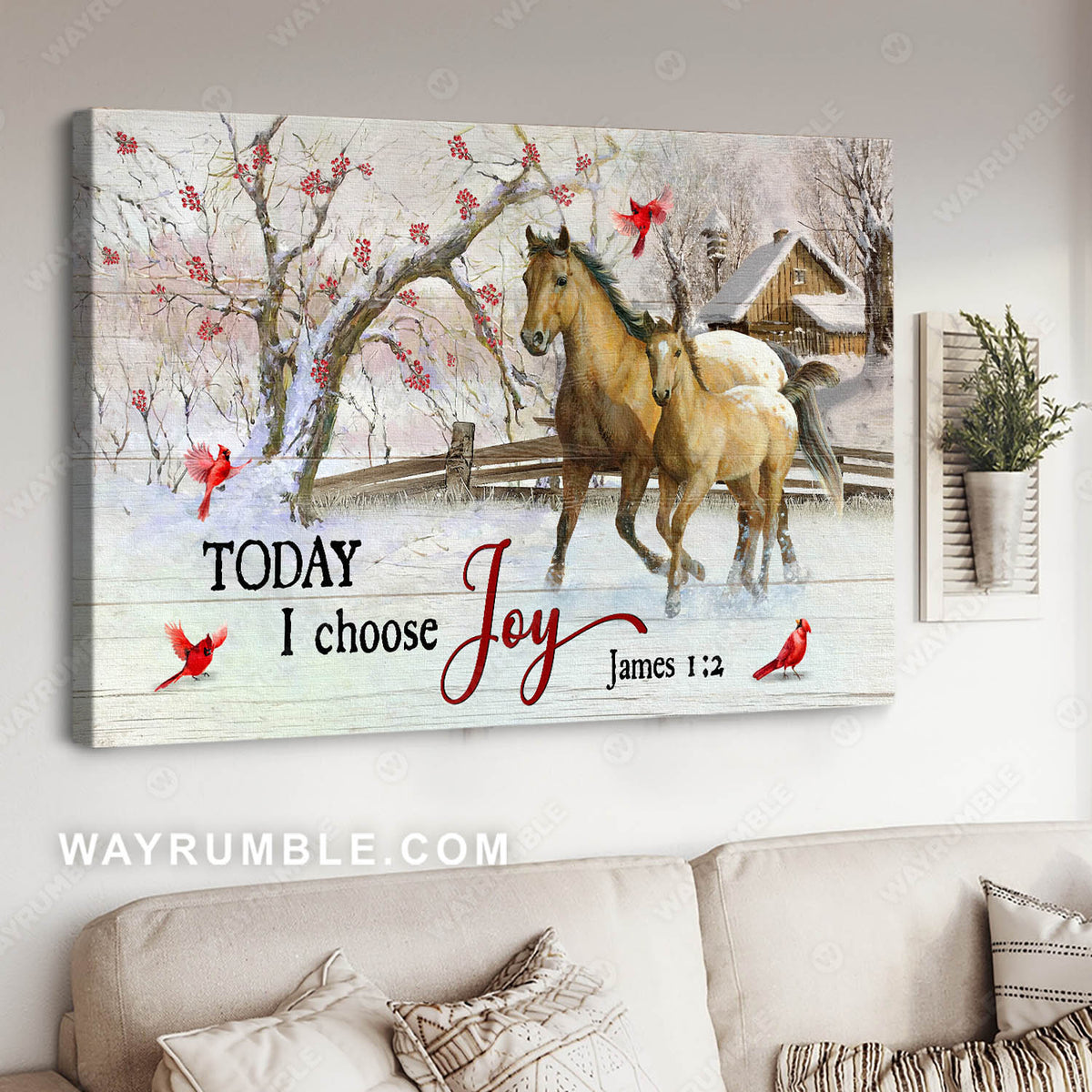 Horse drawing, Winter village, A winter day on farm, Today I choose joy - Heaven Landscape Canvas Prints, Wall Art