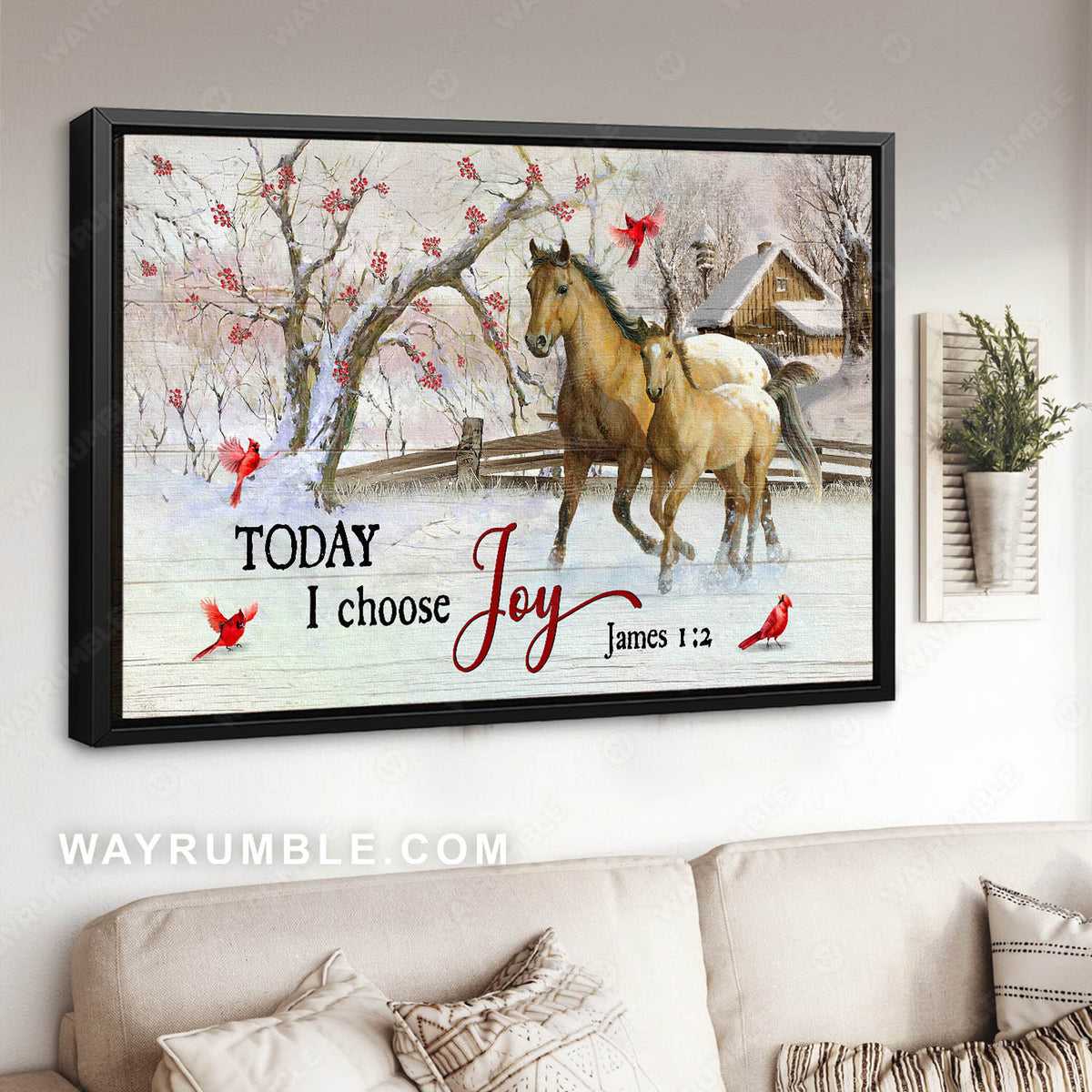 Horse drawing, Winter village, A winter day on farm, Today I choose joy - Heaven Landscape Canvas Prints, Wall Art