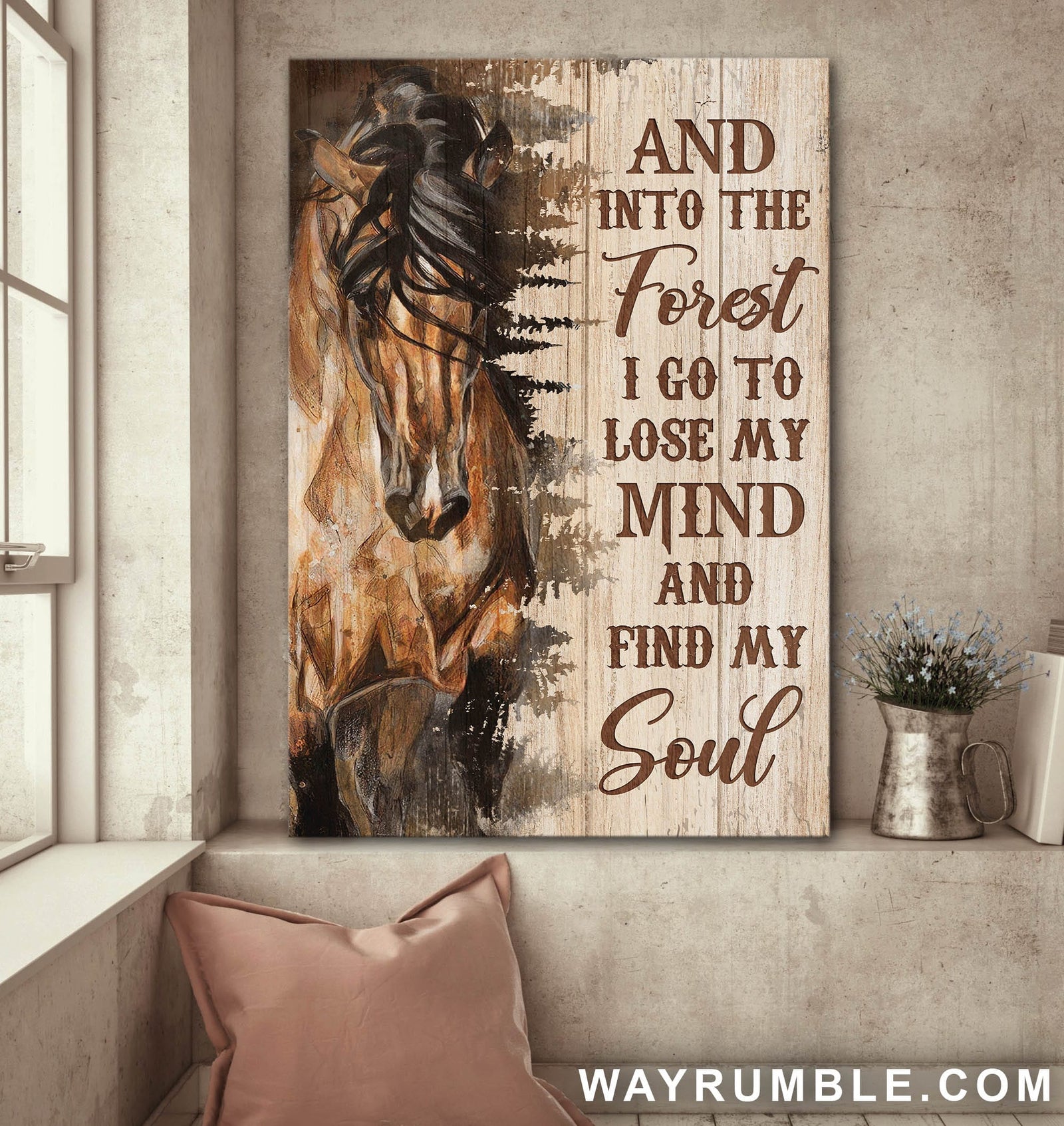 Horse running painting, Into the forest I go to lose my mind and find my soul - Horse Portrait Canvas Prints, Wall Art
