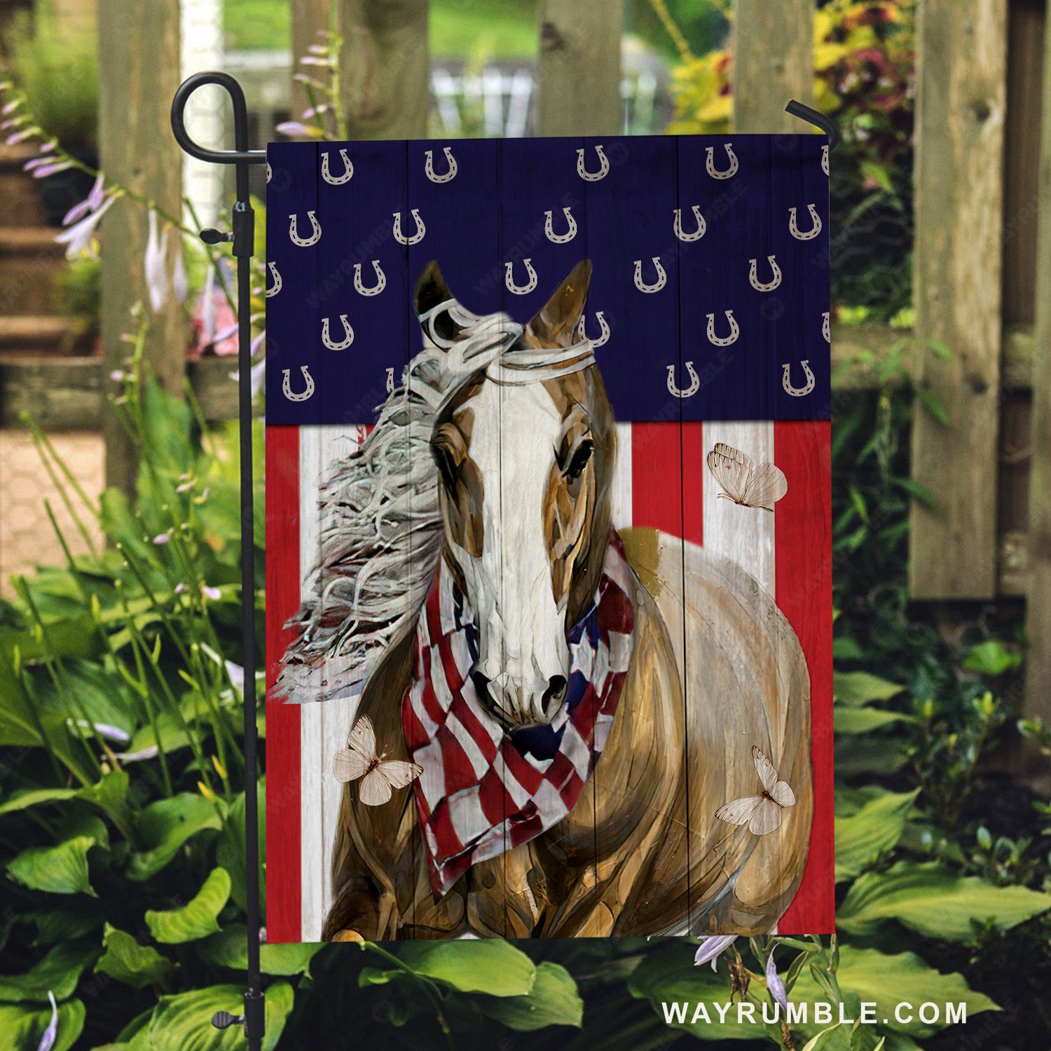 Stunning horse, Horse painting, White butterfly, US flag - Horse Flag