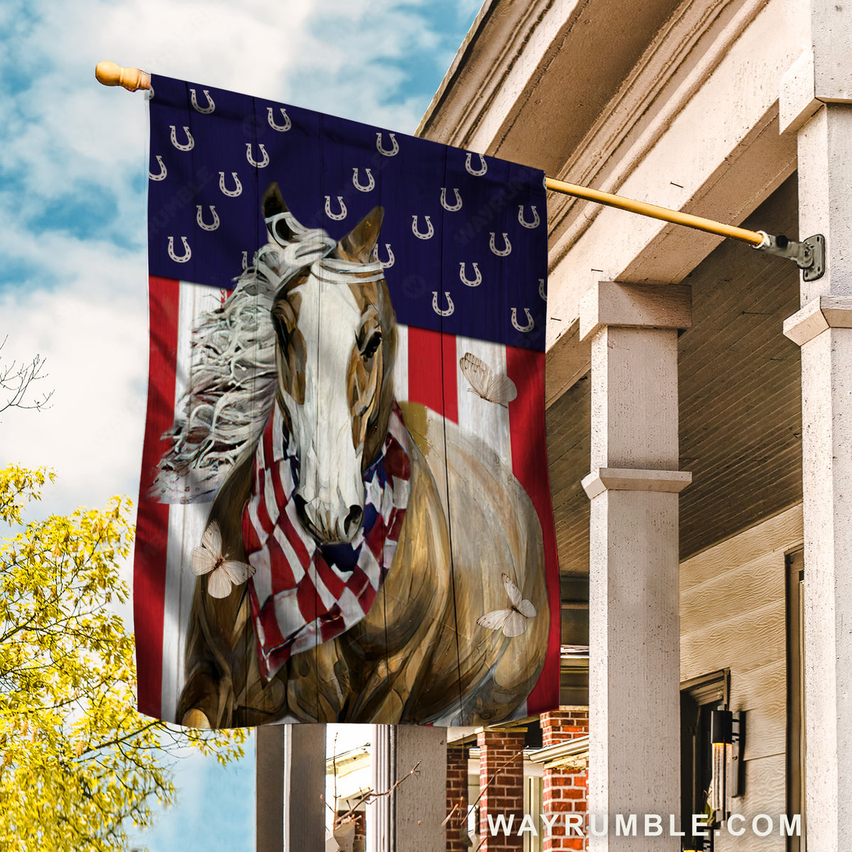 Stunning horse, Horse painting, White butterfly, US flag - Horse Flag