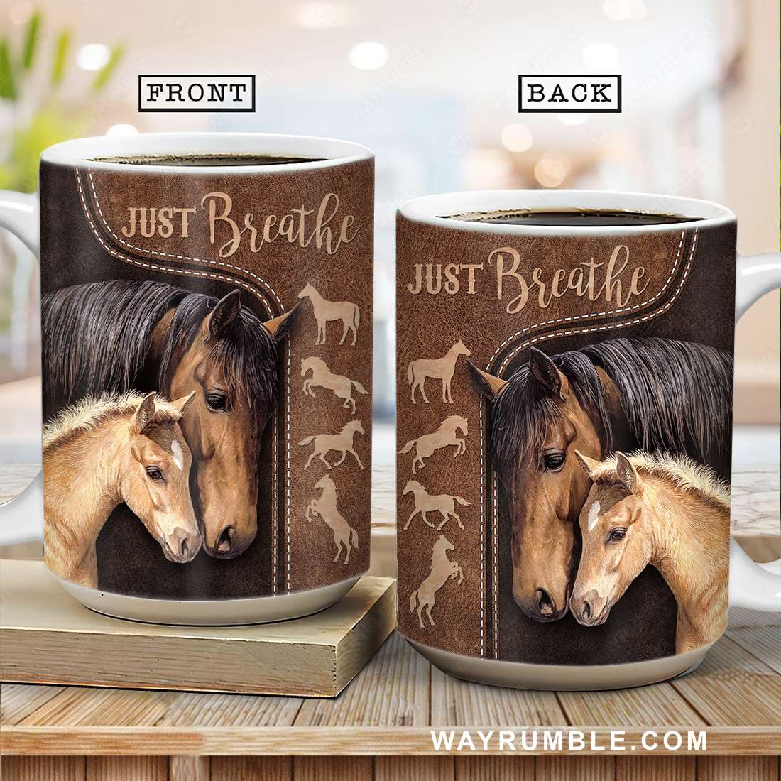 Horse painting, Horse father and son, Leather pattern, Just breathe - Jesus AOP Mug
