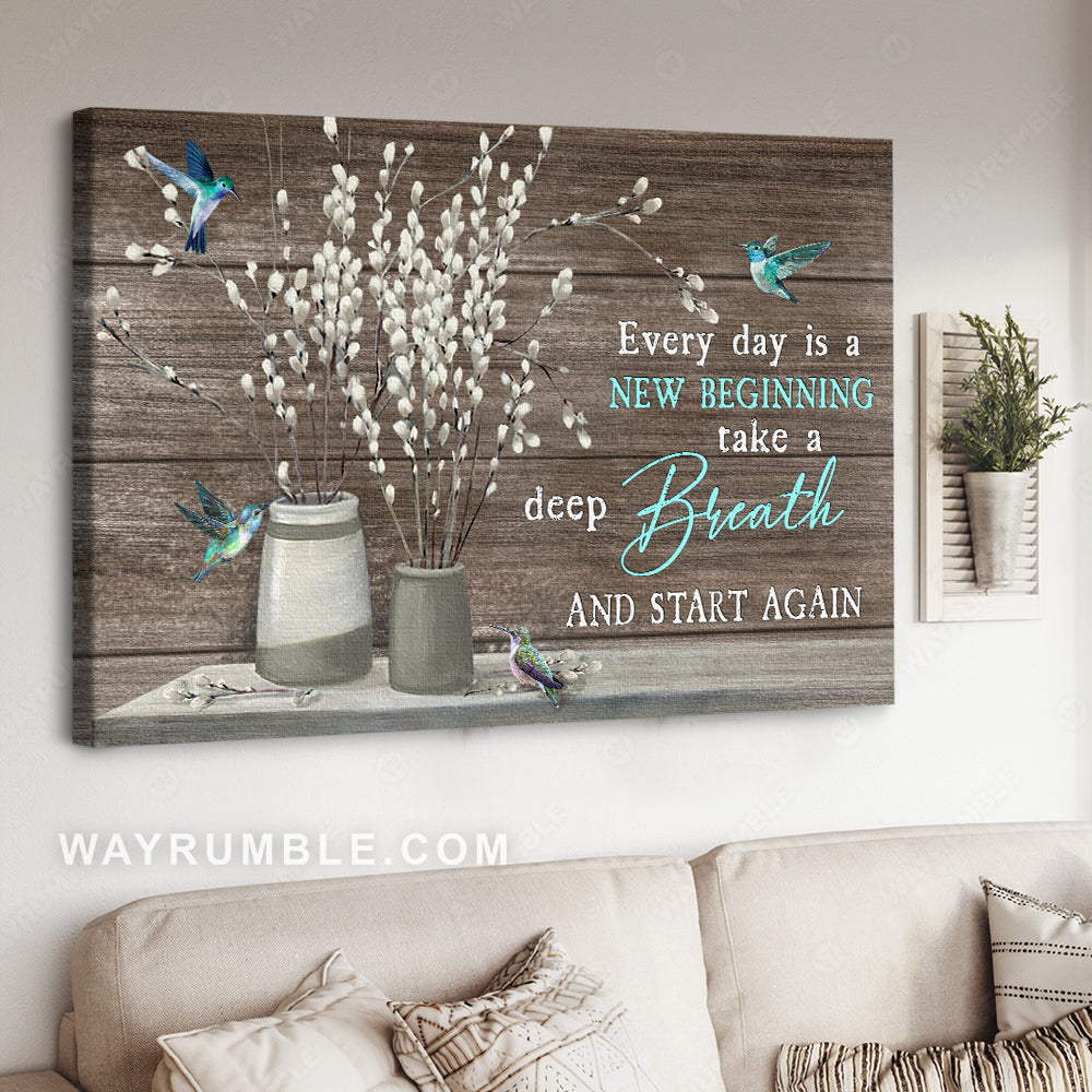Hummingbird, Every day is a new beginning - Jesus Landscape Canvas Prints, Wall Art