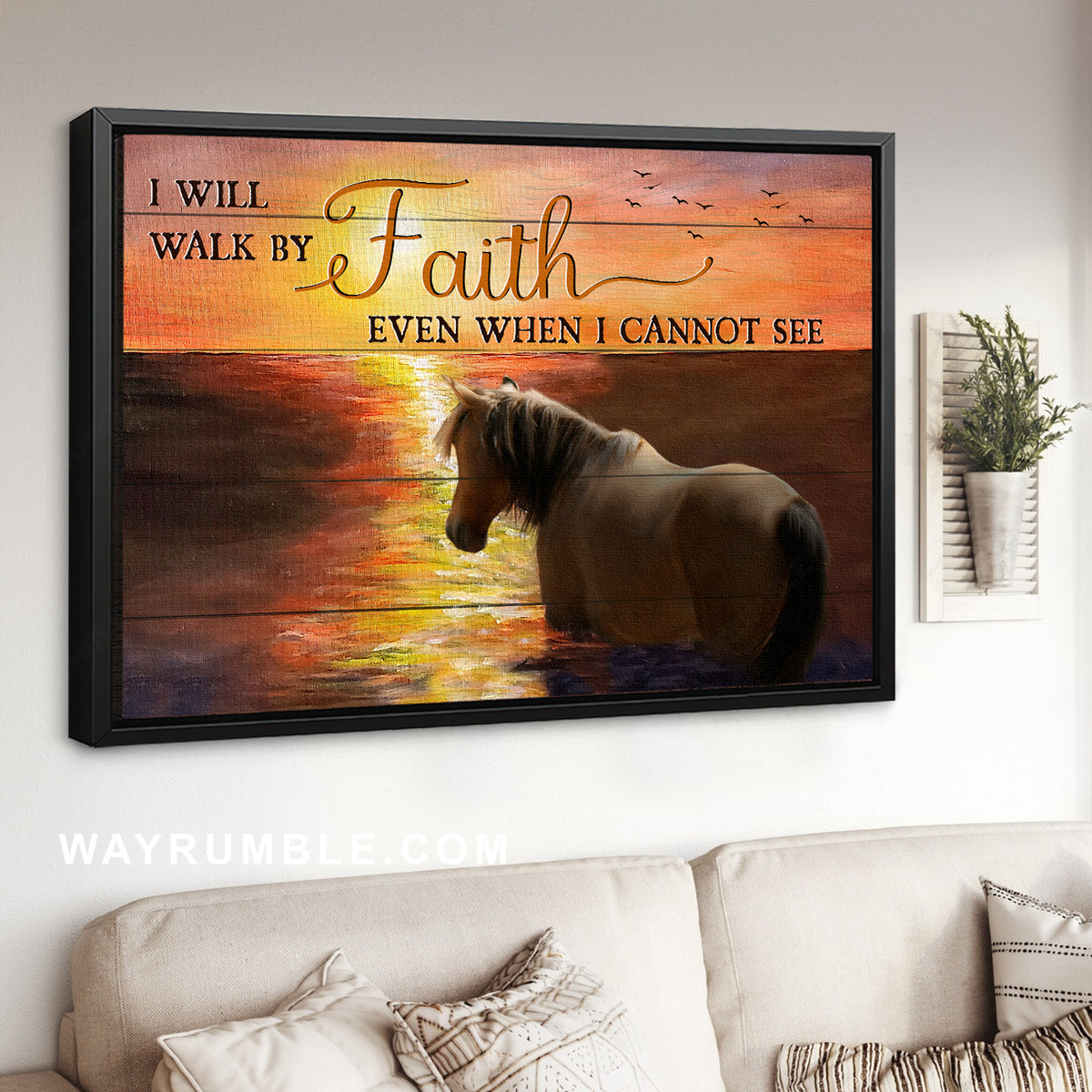 Jesus, Horse, By the river, Sunset - Just have faith Landscape Canvas Prints, Wall Art