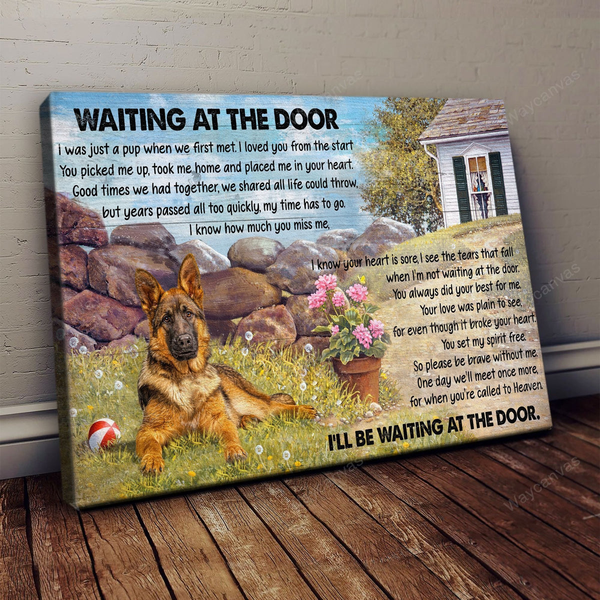 Peaceful life, Flower vase, German Shepherd, I&#39;ll be waiting at the door - German Shepherd Landscape Canvas Prints, Wall Art